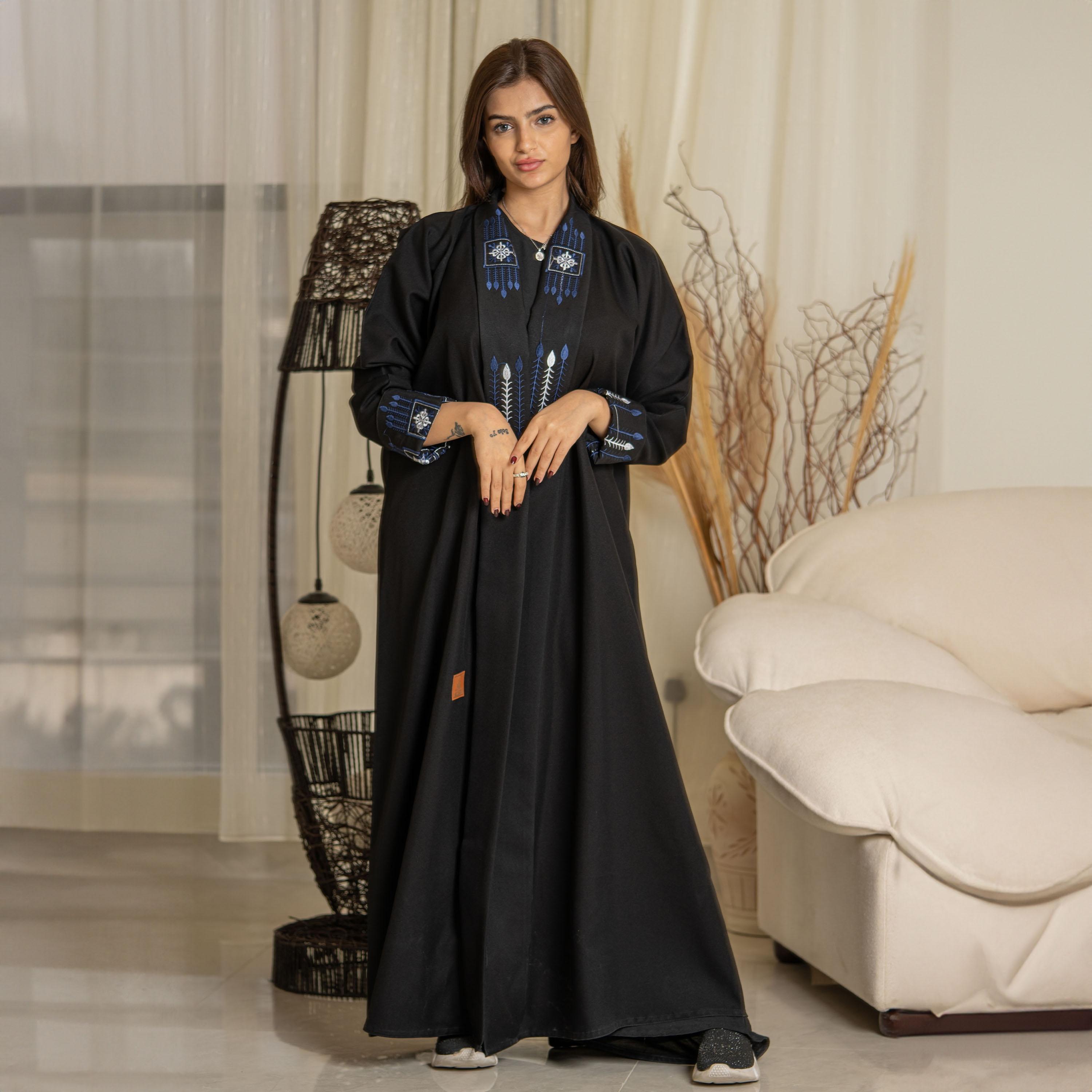 Zahiyh Embroidered Open Front Abaya with Hijab-women-arabicclothing-abayas-image-1