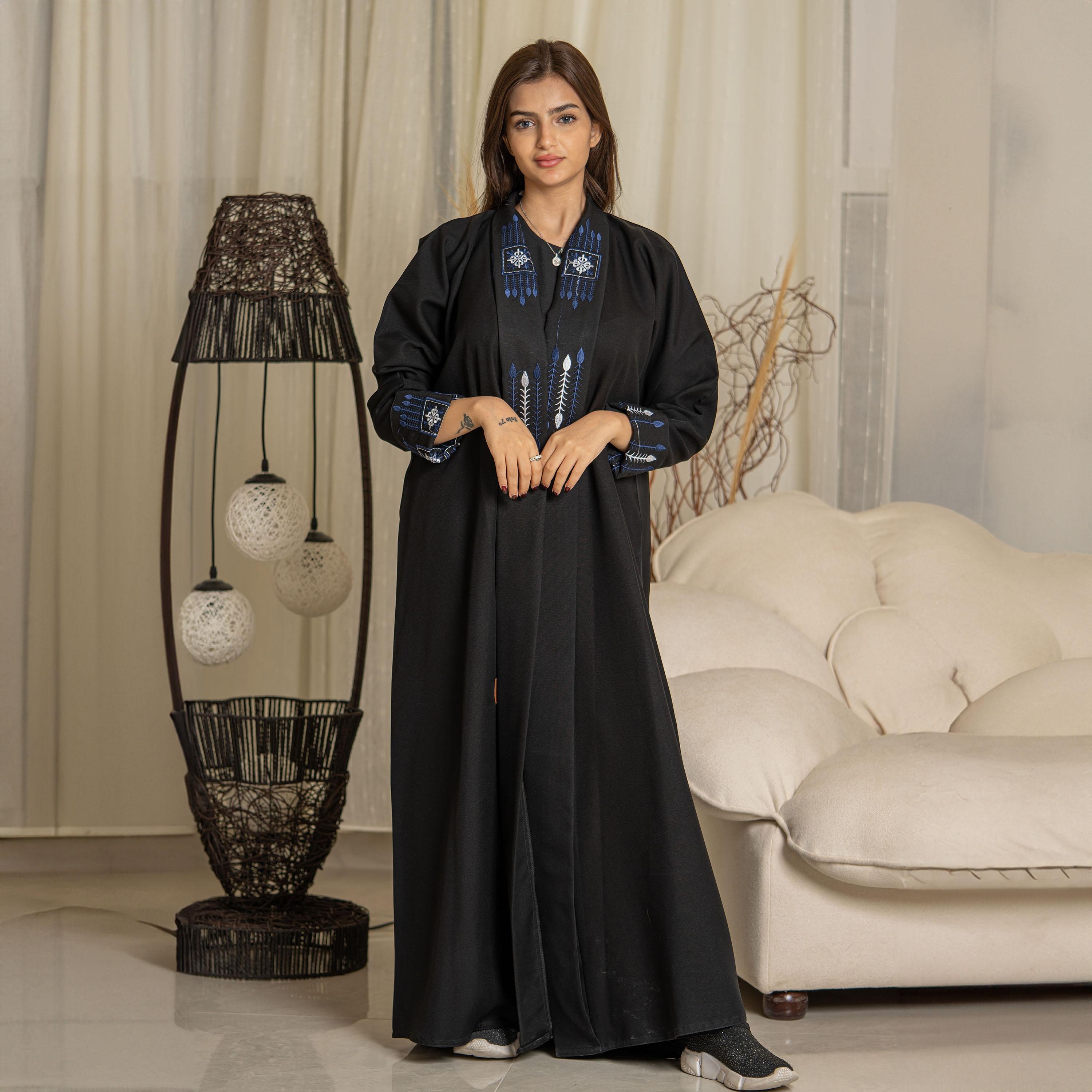 Zahiyh Embroidered Open Front Abaya with Hijab-women-arabicclothing-abayas-image-3