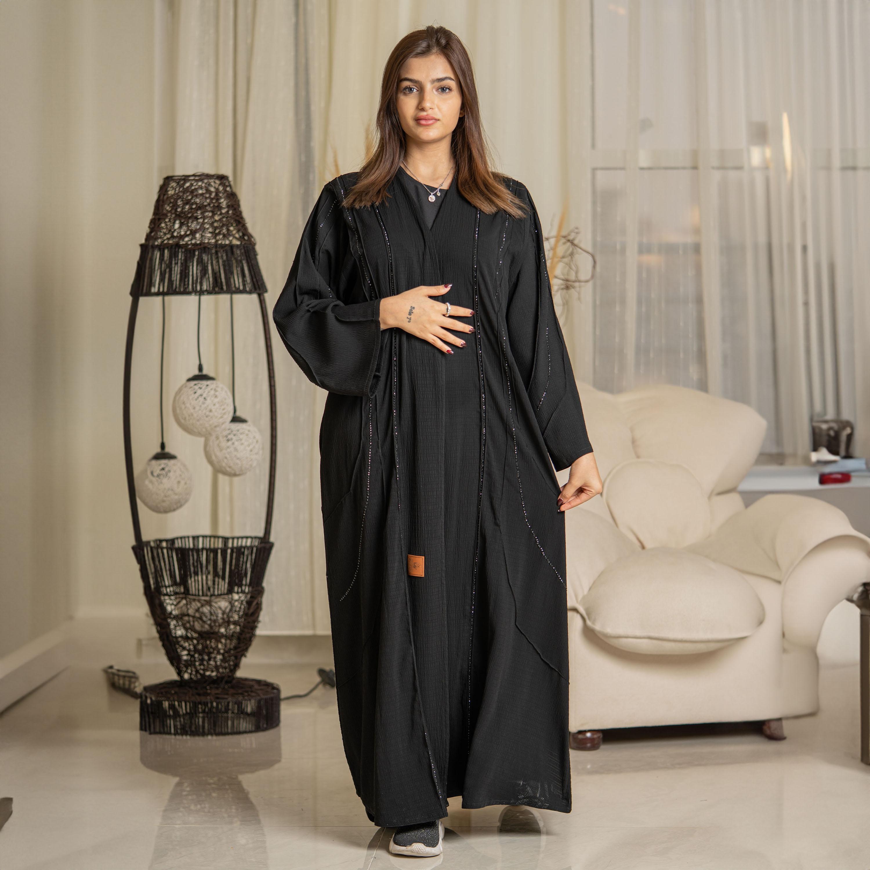 Zahiyh Crystal Work Open Front Abaya with Hijab-women-arabicclothing-abayas-image-2