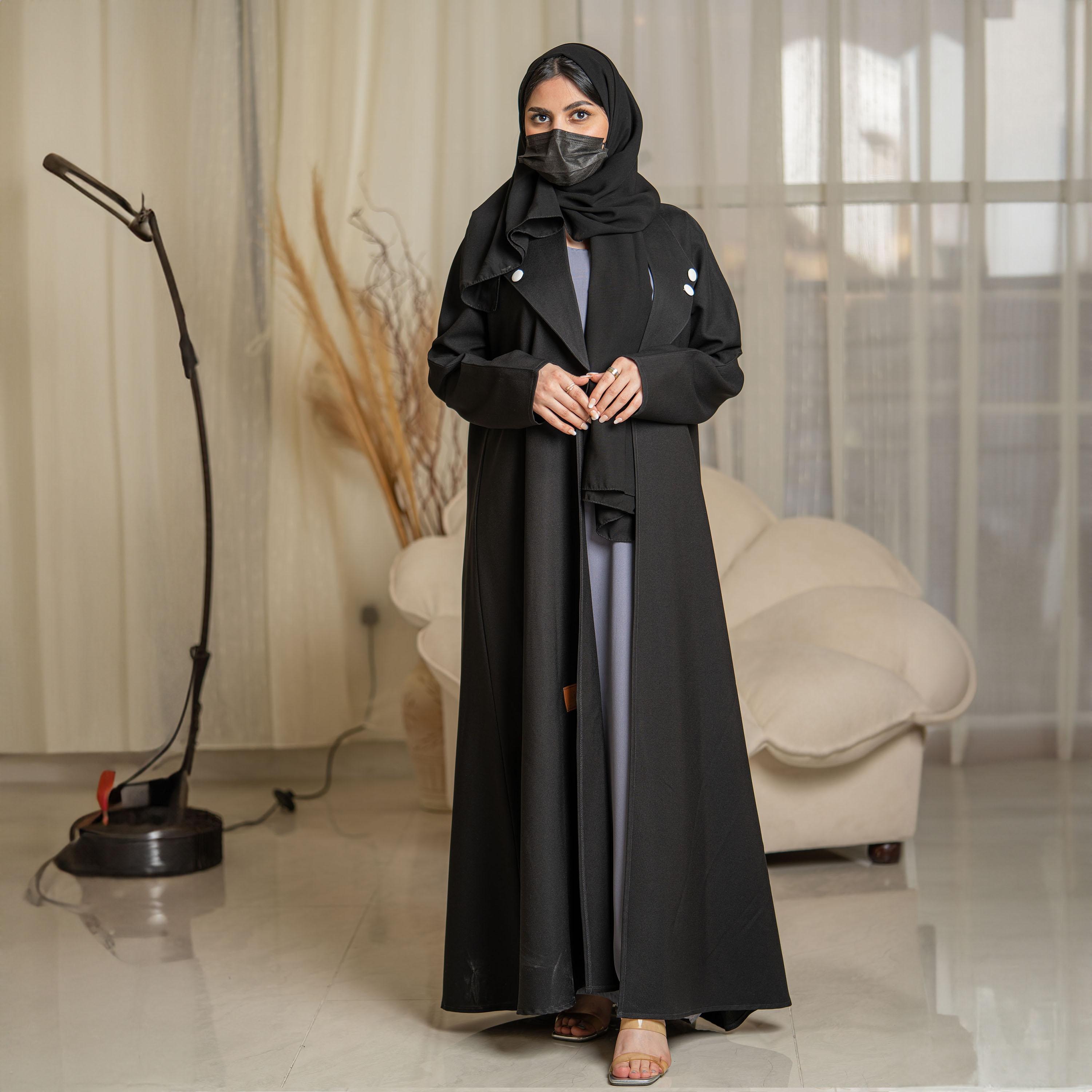Zahiyh Button Detail Open Front Abaya with Hijab-women-arabicclothing-abayas-image-1