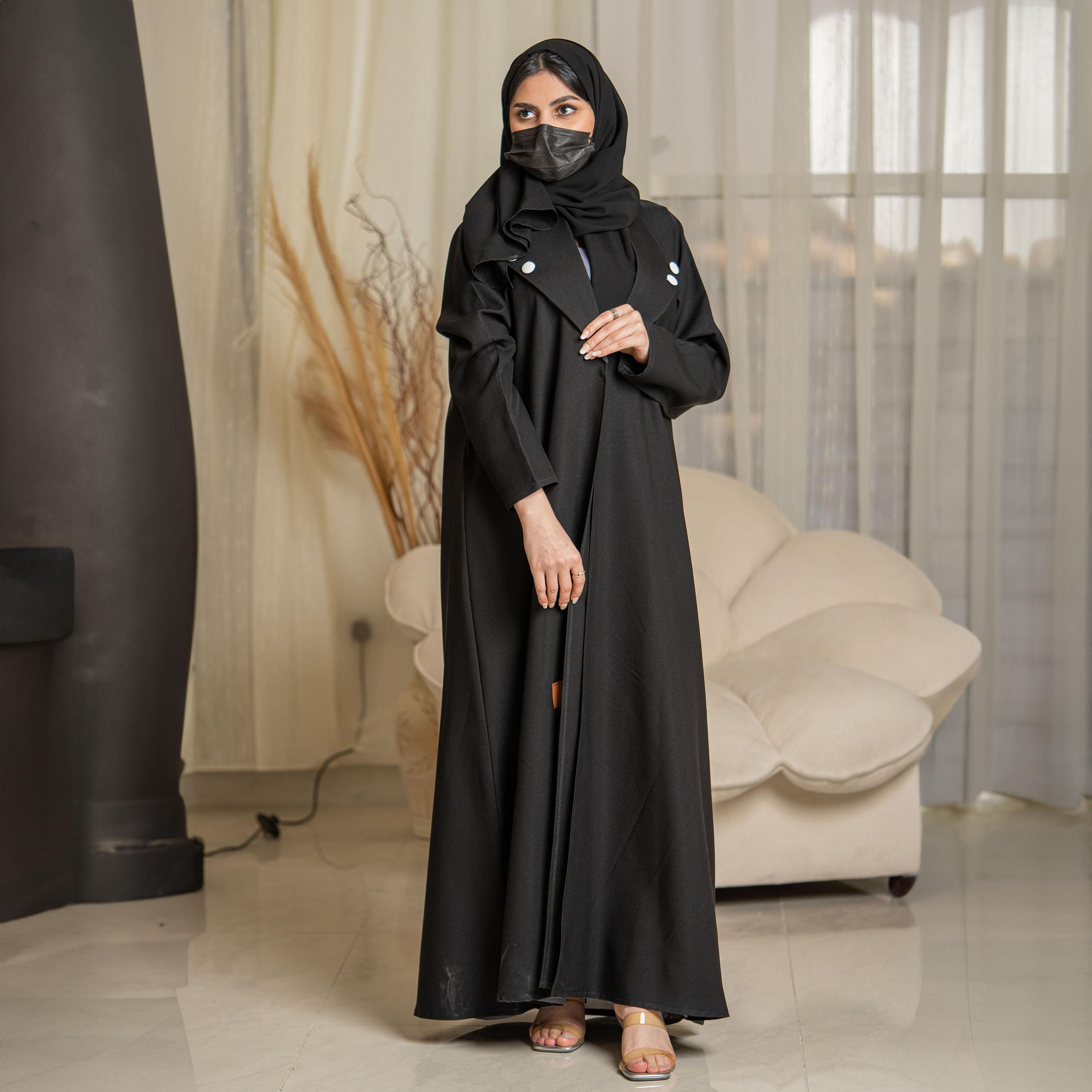 Zahiyh Button Detail Open Front Abaya with Hijab-women-arabicclothing-abayas-image-2