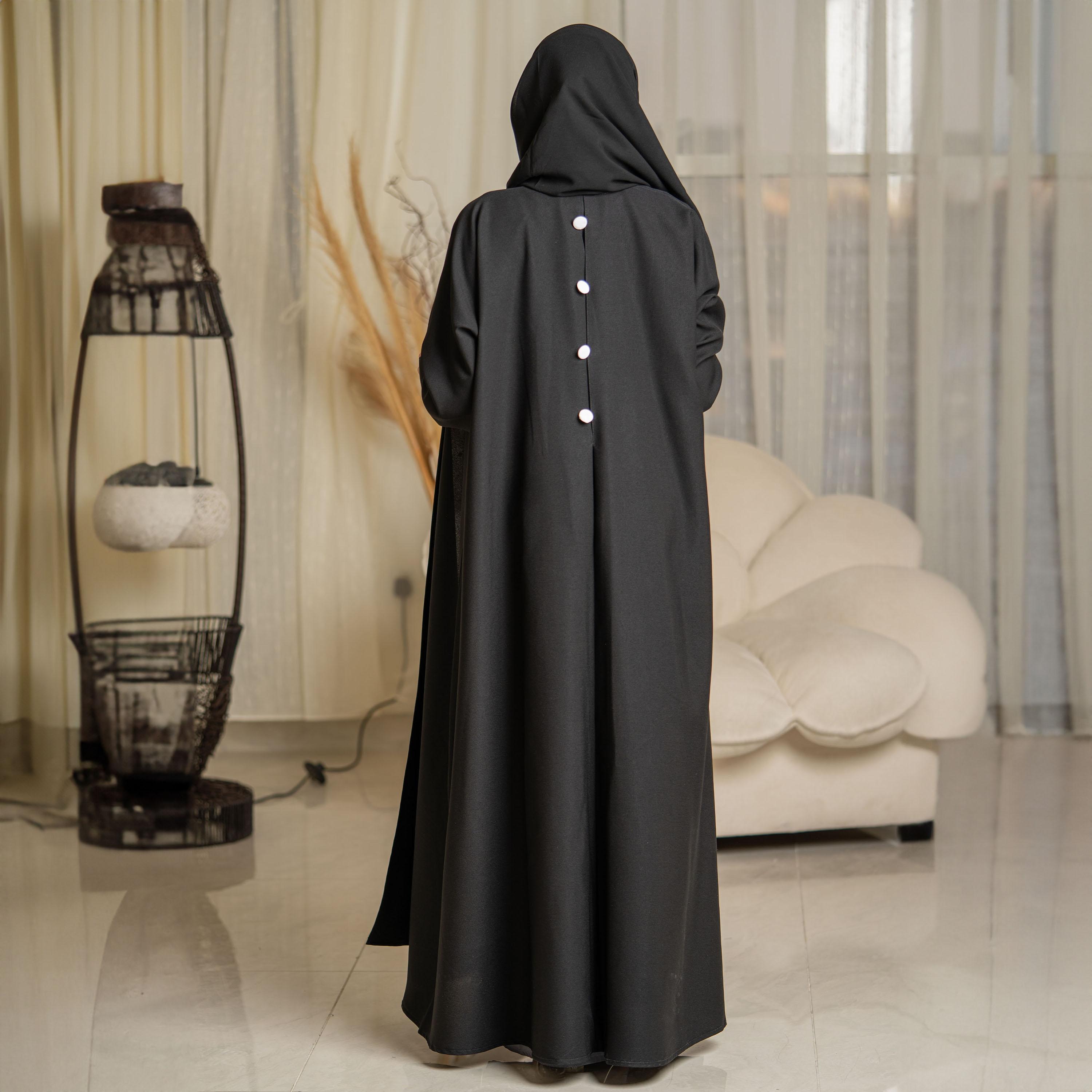 Zahiyh Button Detail Open Front Abaya with Hijab-women-arabicclothing-abayas-image-4