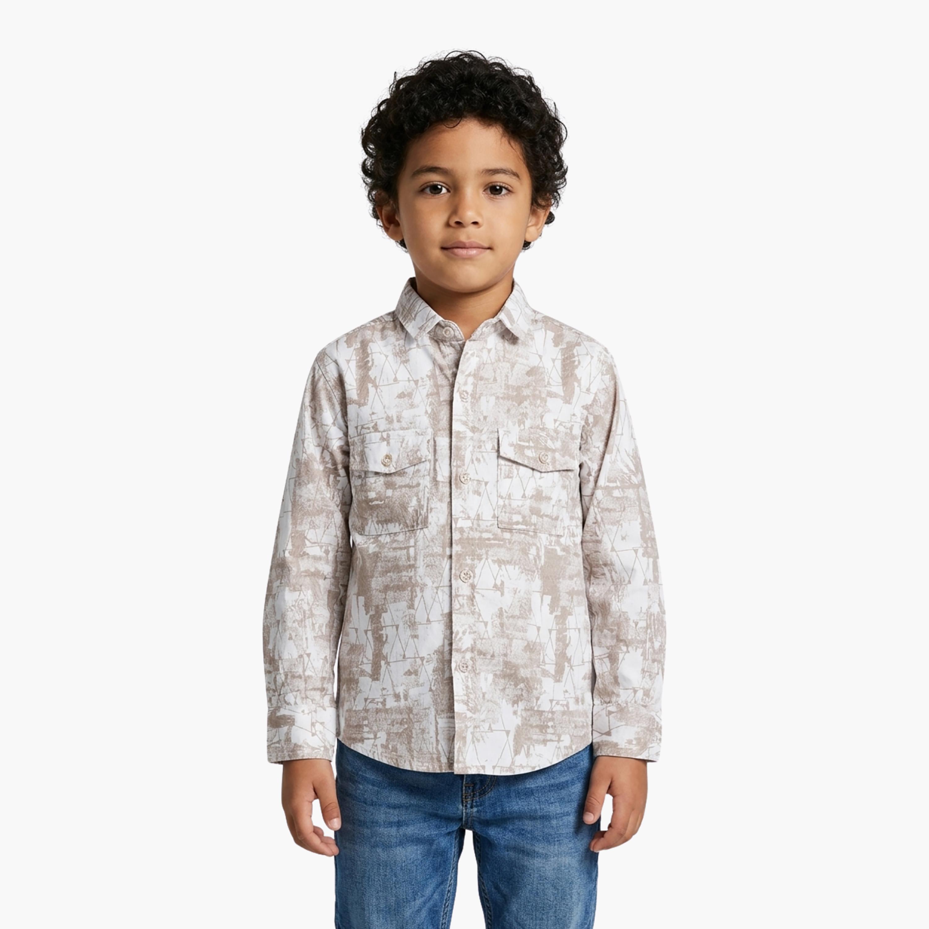 Babyqlo Abstract Print Long Sleeve Pocketed Casual Shirt-boys-clothing-shirts-image-1