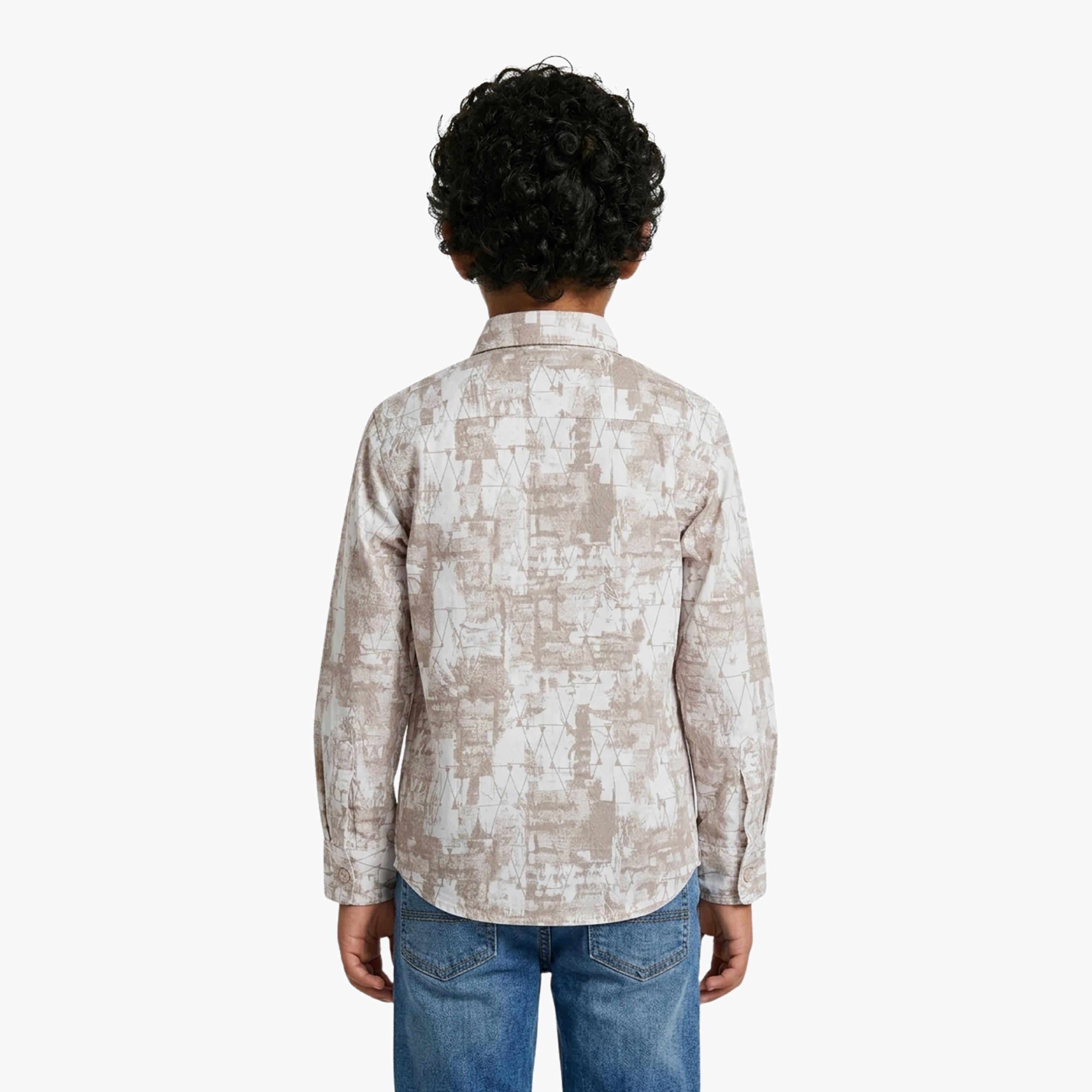 Babyqlo Abstract Print Long Sleeve Pocketed Casual Shirt-boys-clothing-shirts-image-2