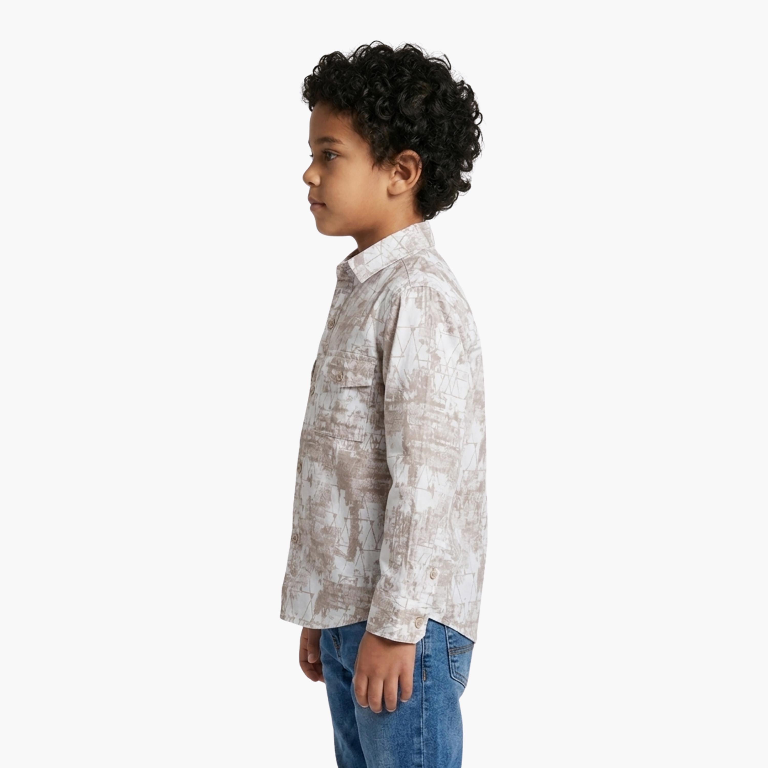 Babyqlo Abstract Print Long Sleeve Pocketed Casual Shirt-boys-clothing-shirts-image-3