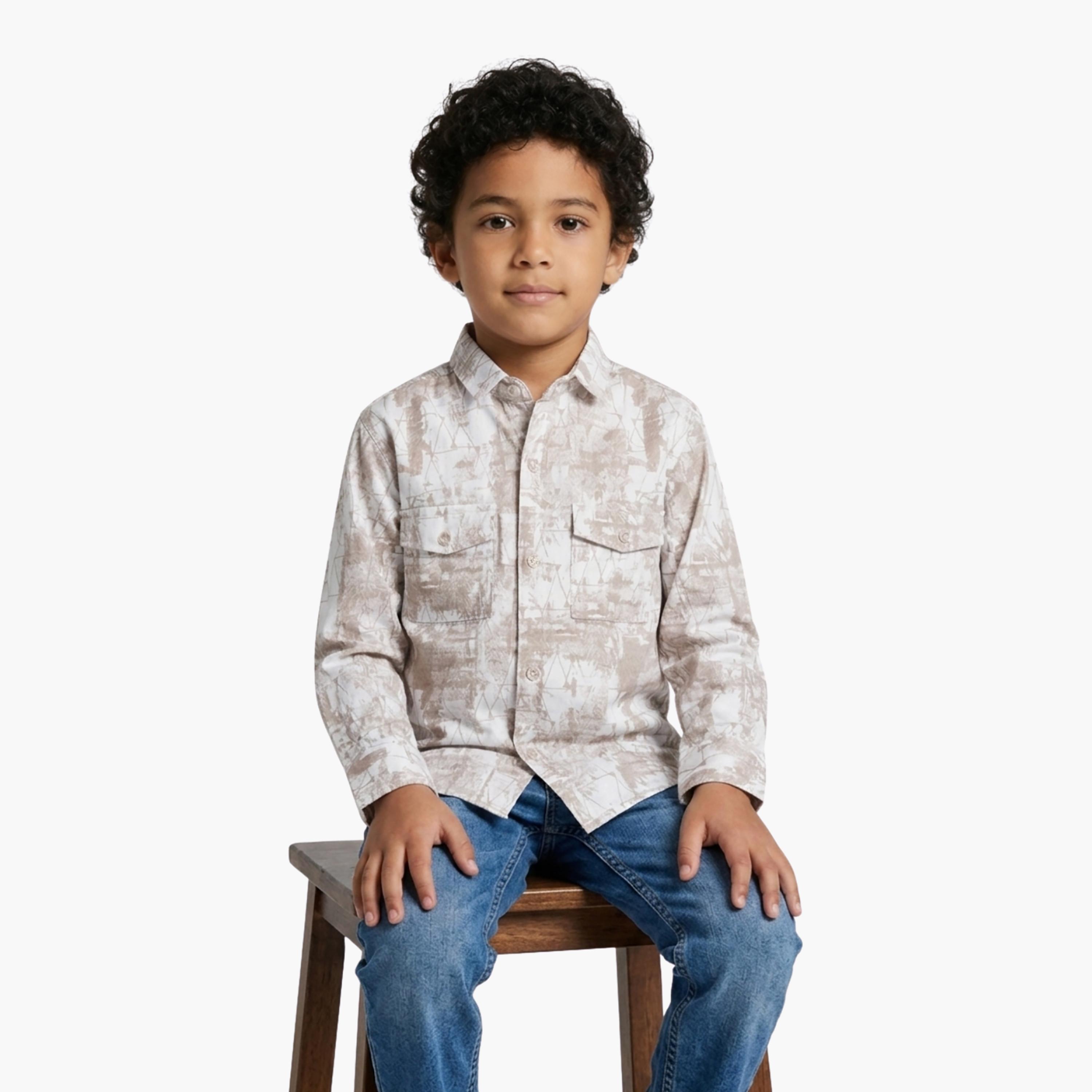 Babyqlo Abstract Print Long Sleeve Pocketed Casual Shirt-boys-clothing-shirts-image-4