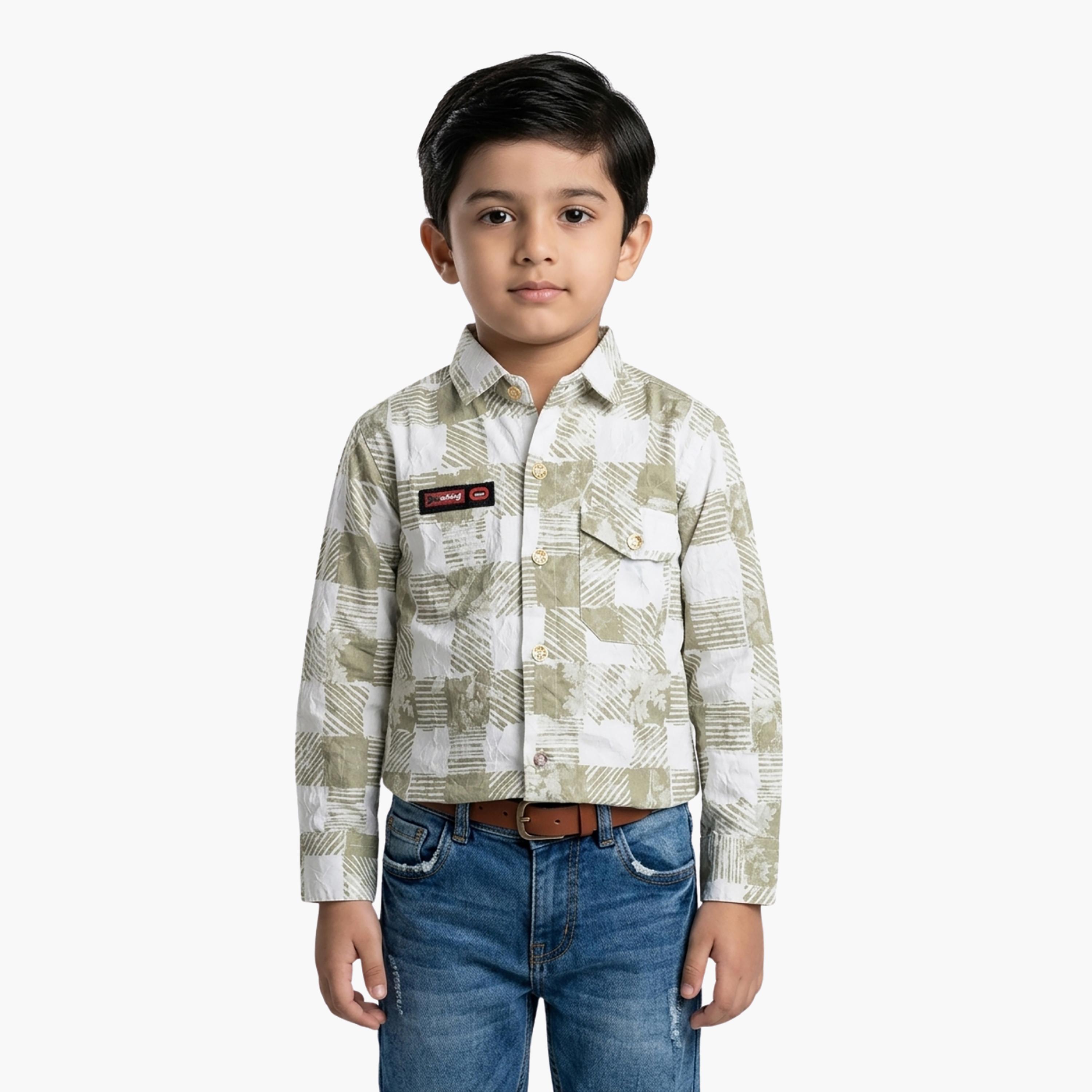 Babyqlo Abstract Print Long Sleeve Pocketed Casual Shirt-boys-clothing-shirts-image-1