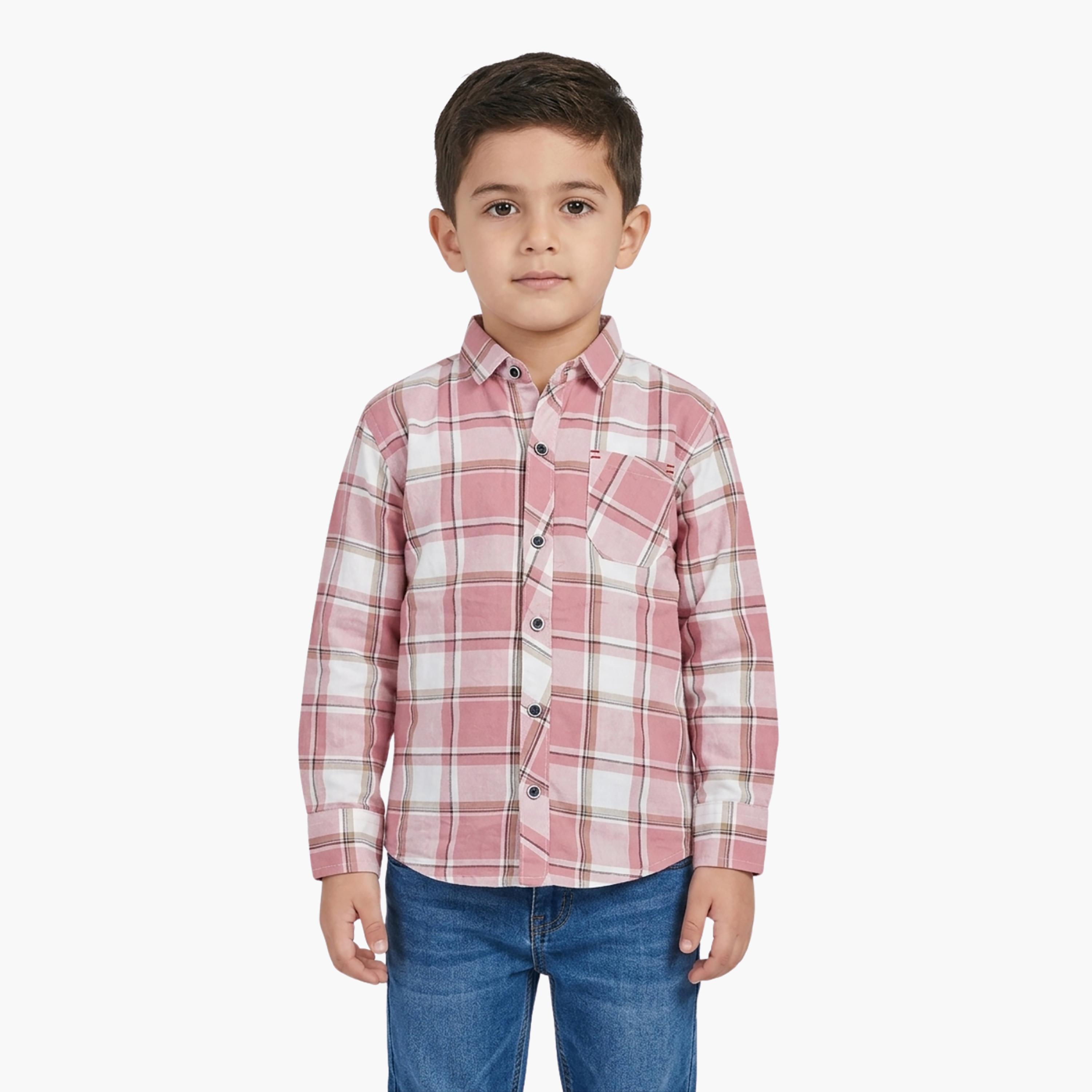 Babyqlo Checked Long Sleeve Pocketed Casual Shirt-boys-clothing-shirts-image-1