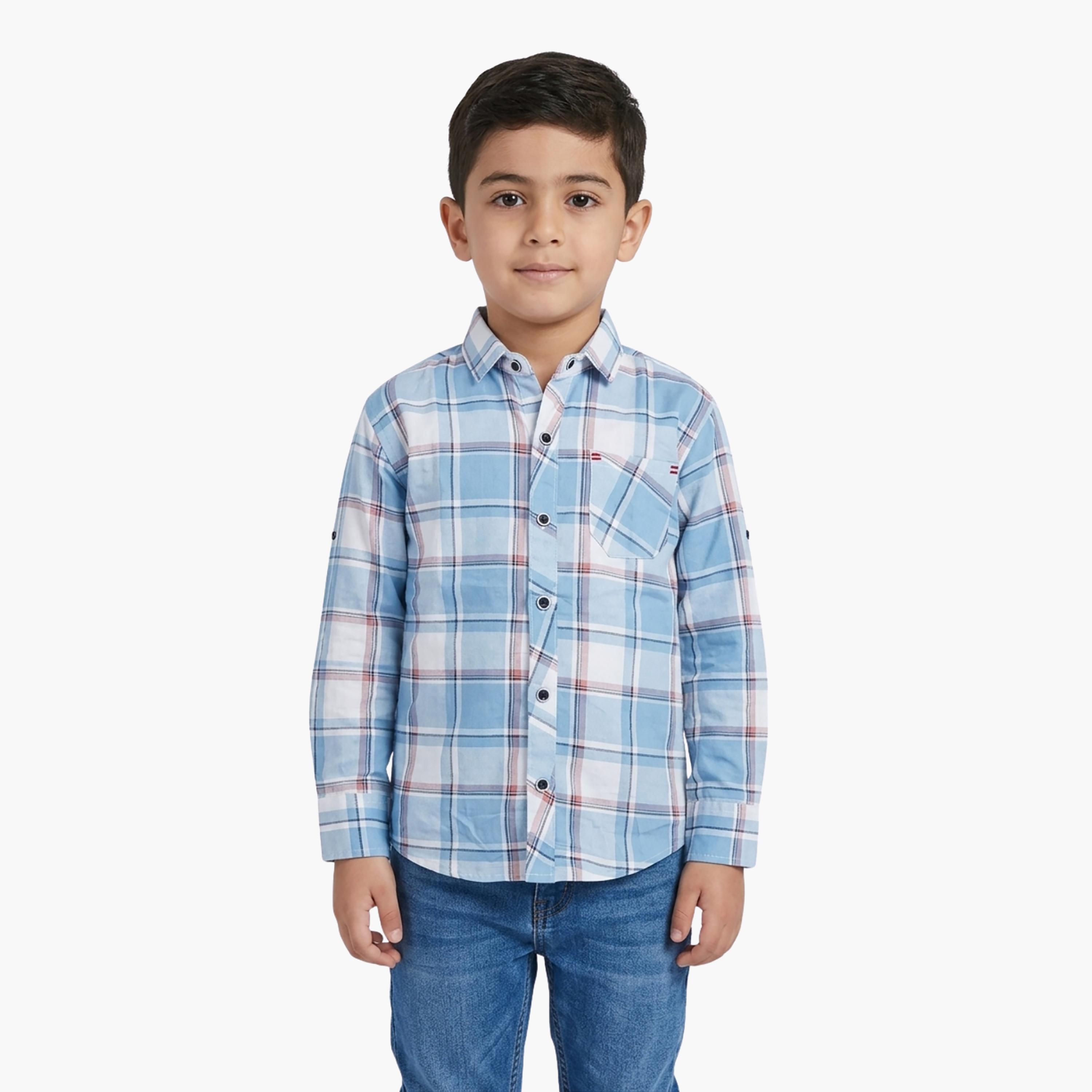 قميص كاجوال بأكمام طويلة وجيب بتصميم كاروهات من بيبي كلو-boys-clothing-shirts-image-1