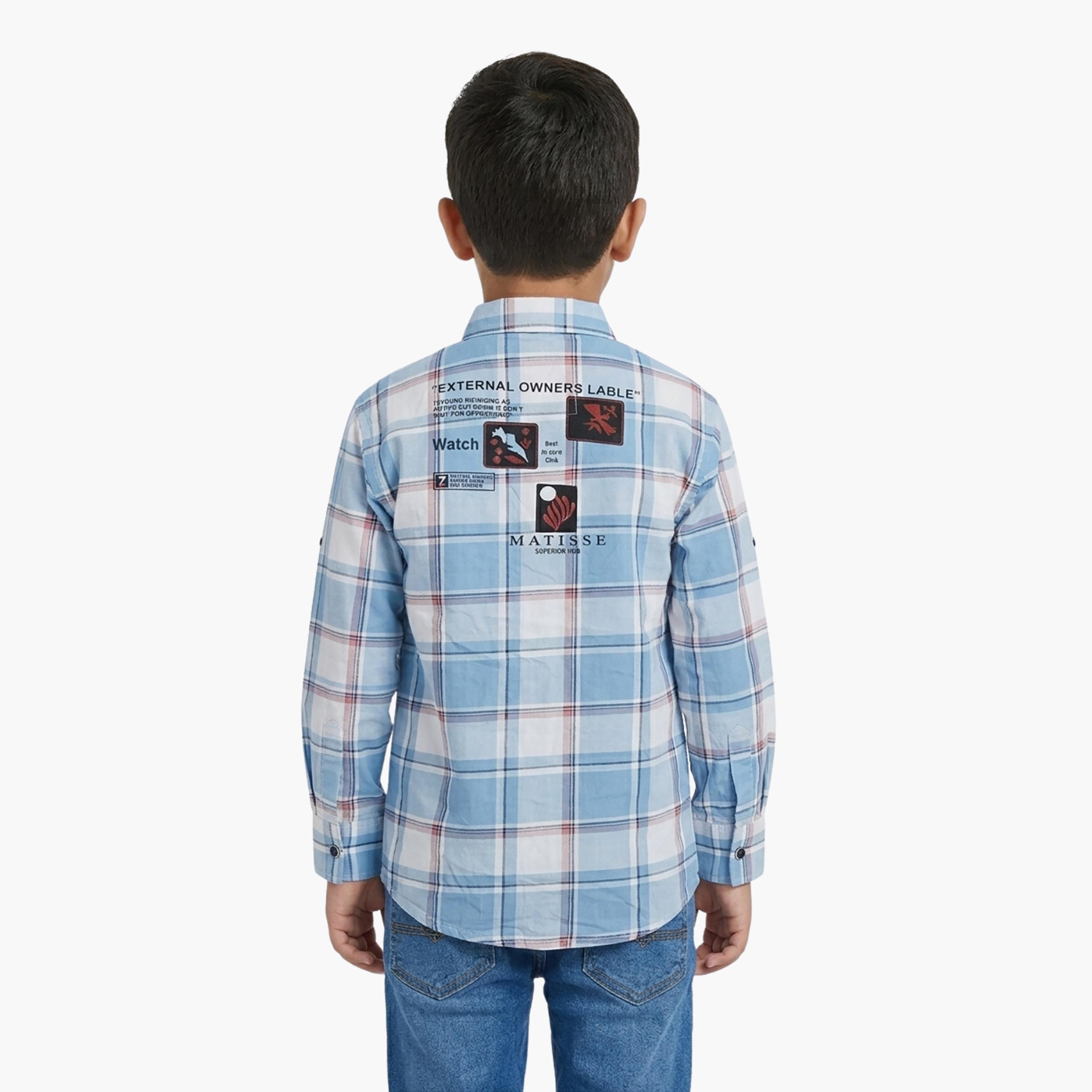 قميص كاجوال بأكمام طويلة وجيب بتصميم كاروهات من بيبي كلو-boys-clothing-shirts-image-2