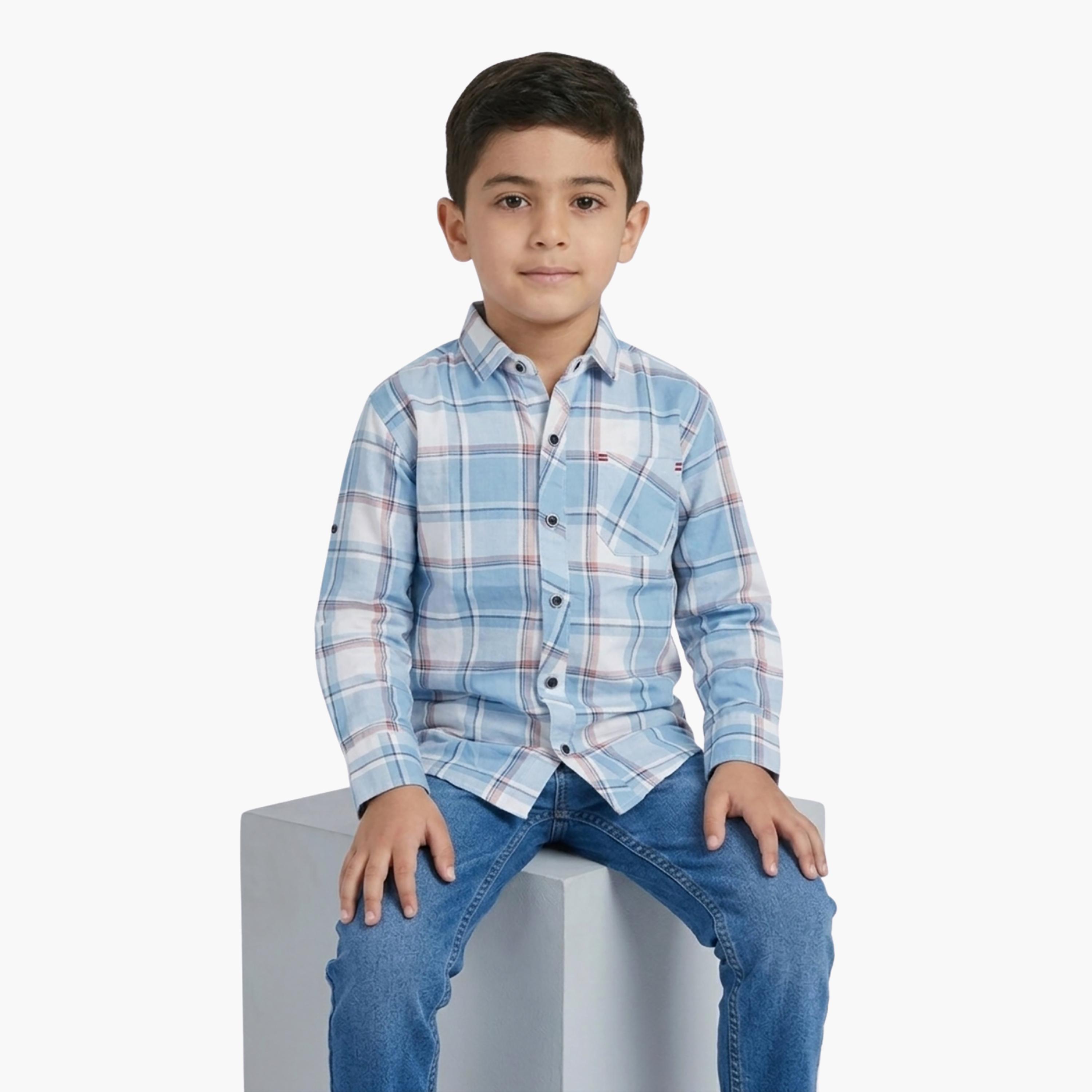 قميص كاجوال بأكمام طويلة وجيب بتصميم كاروهات من بيبي كلو-boys-clothing-shirts-image-4