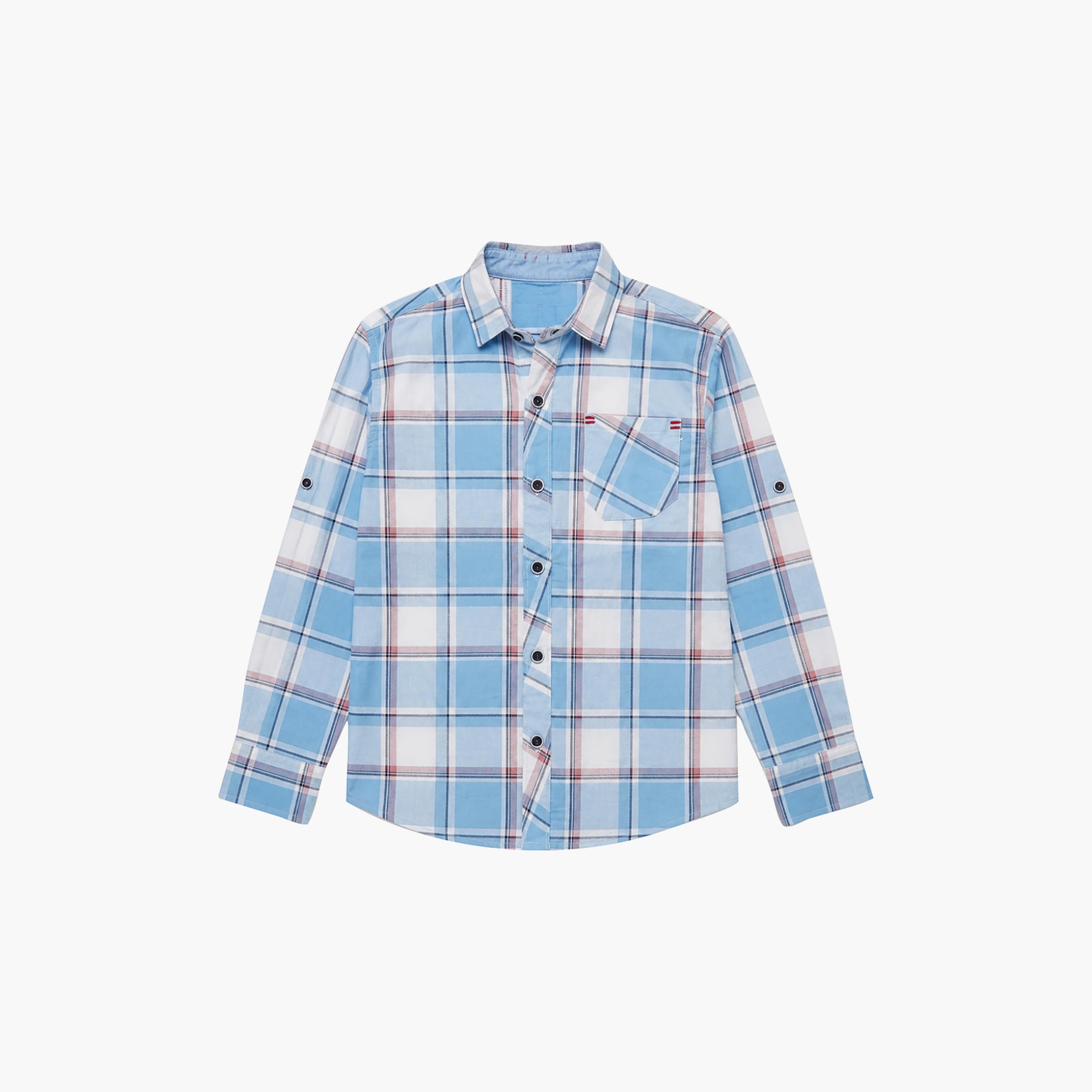 قميص كاجوال بأكمام طويلة وجيب بتصميم كاروهات من بيبي كلو-boys-clothing-shirts-image-6