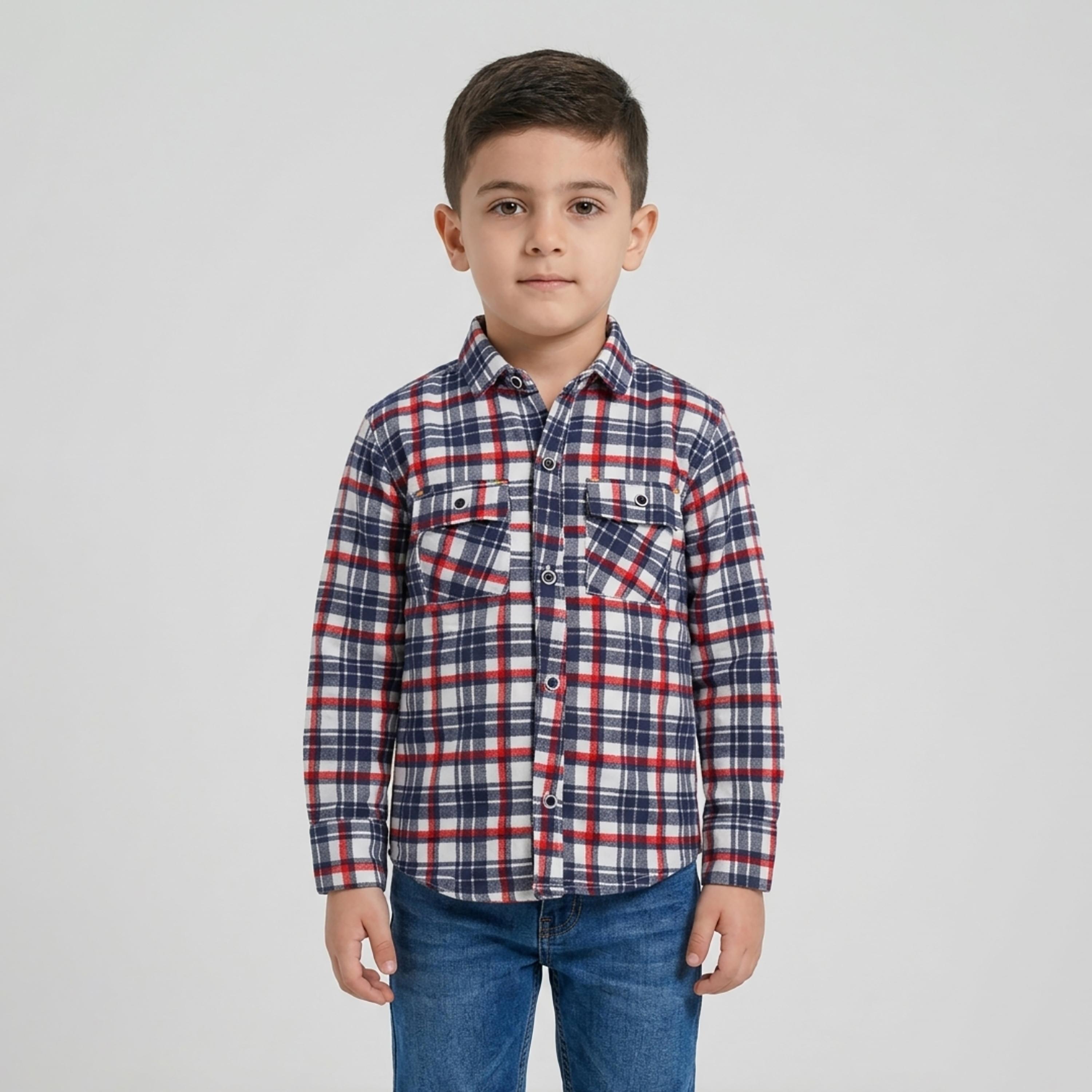 قميص كاجوال بأكمام طويلة وجيب بتصميم كاروهات من بيبي كلو-boys-clothing-shirts-image-1