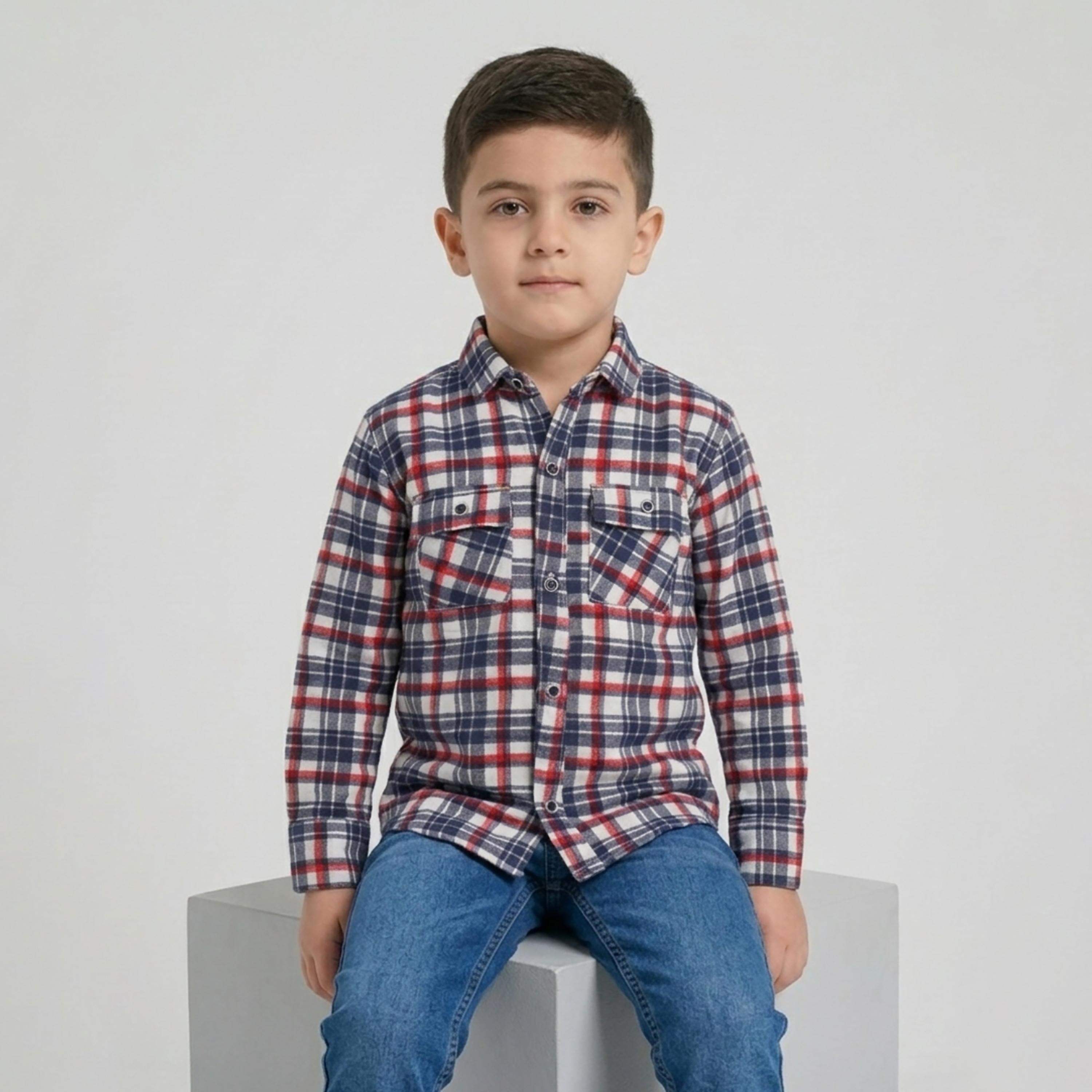 قميص كاجوال بأكمام طويلة وجيب بتصميم كاروهات من بيبي كلو-boys-clothing-shirts-image-4