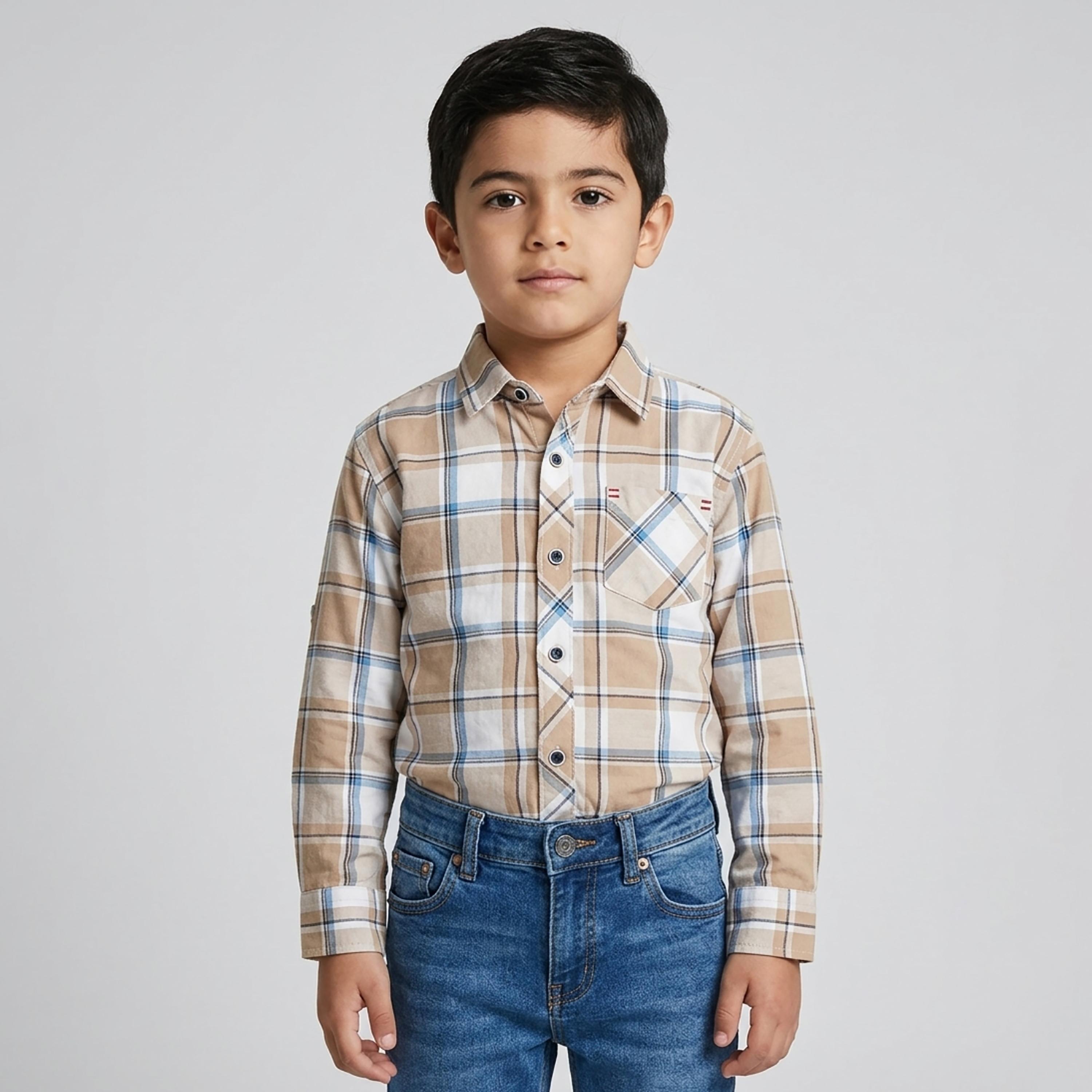 Babyqlo Checked Long Sleeve Pocketed Casual Shirt-boys-clothing-shirts-image-1