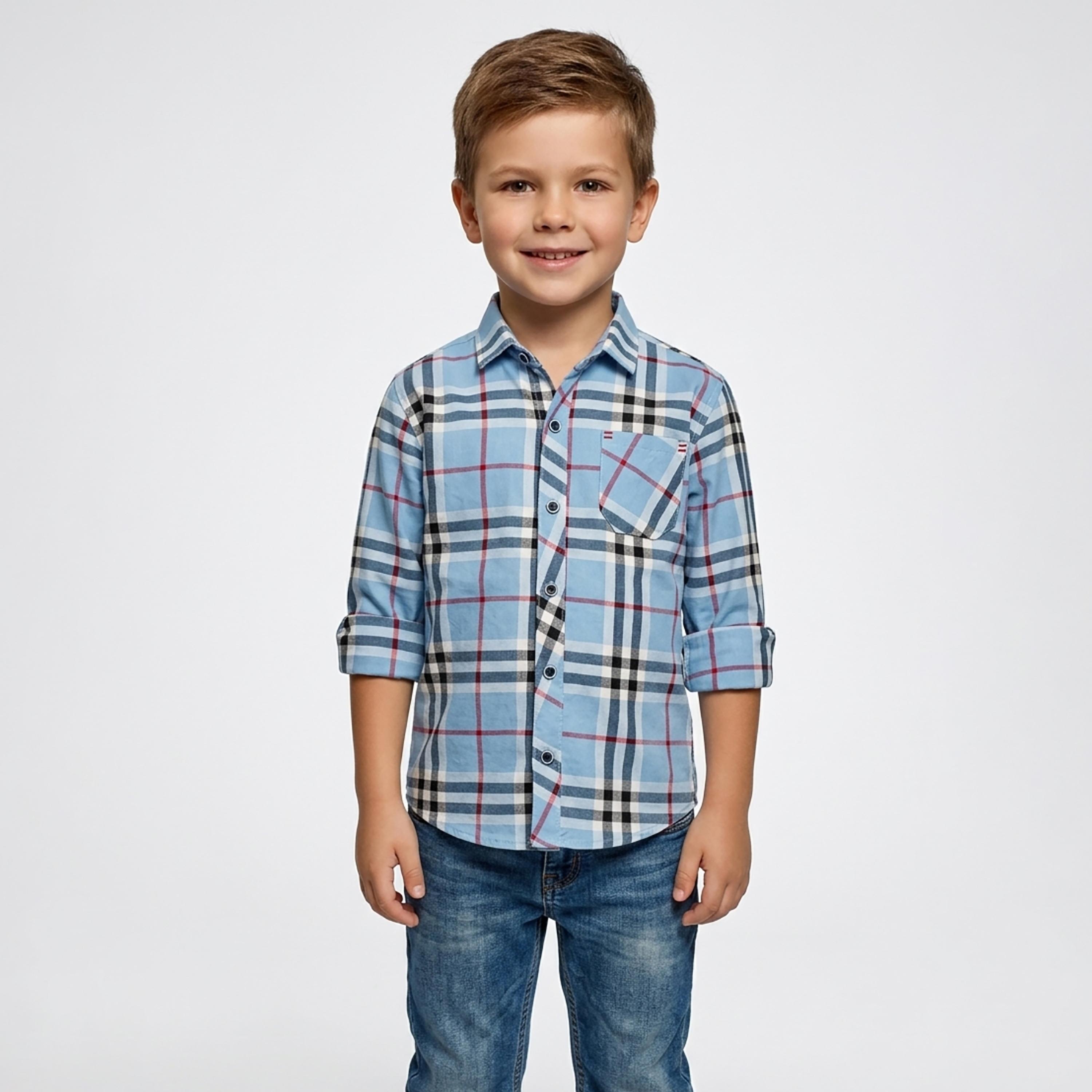قميص كاجوال بأكمام طويلة وجيب بتصميم كاروهات من بيبي كلو-boys-clothing-shirts-image-1