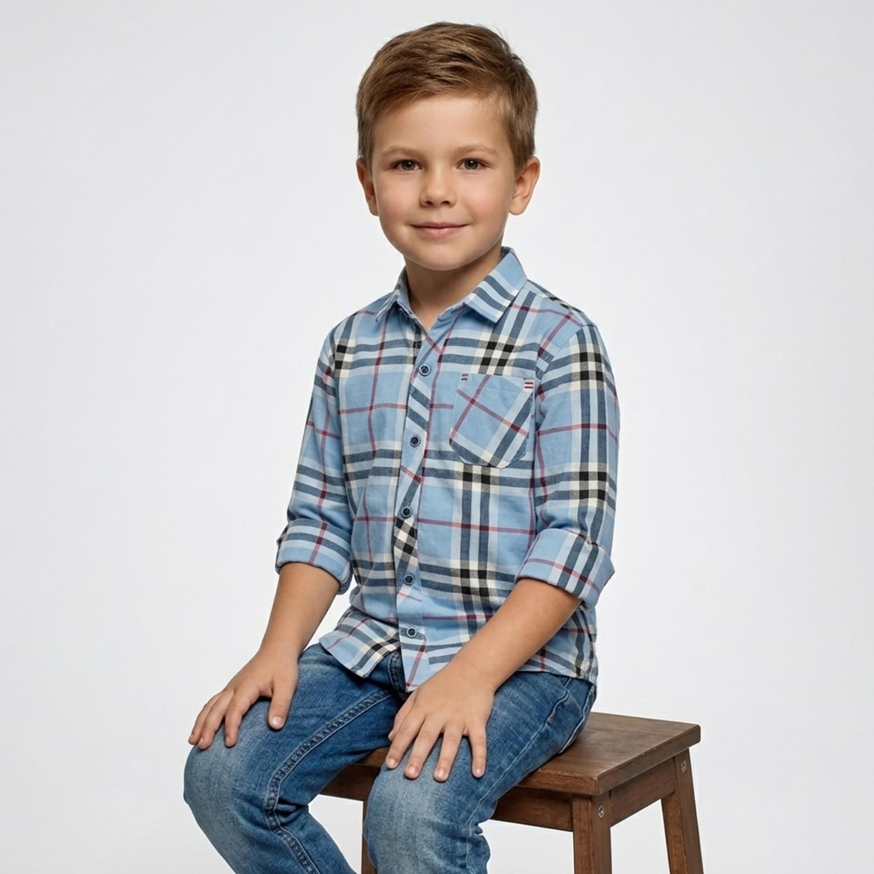 قميص كاجوال بأكمام طويلة وجيب بتصميم كاروهات من بيبي كلو-boys-clothing-shirts-image-4