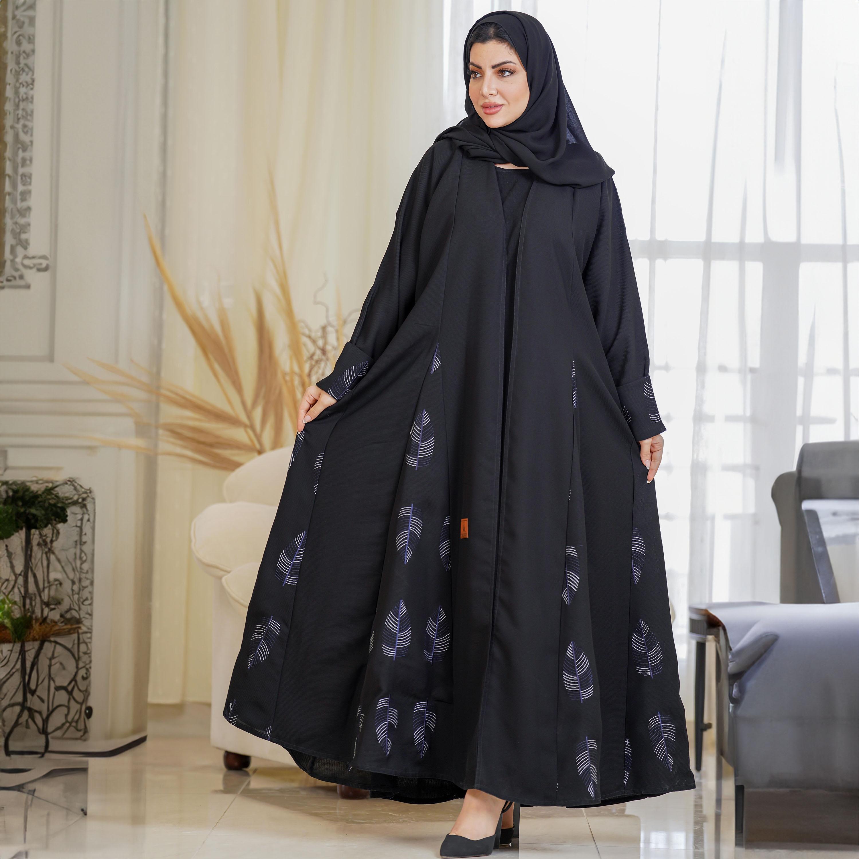 Zahiyh Spike Embroidered Open Front Abaya with Hijab-women-arabicclothing-abayas-image-3