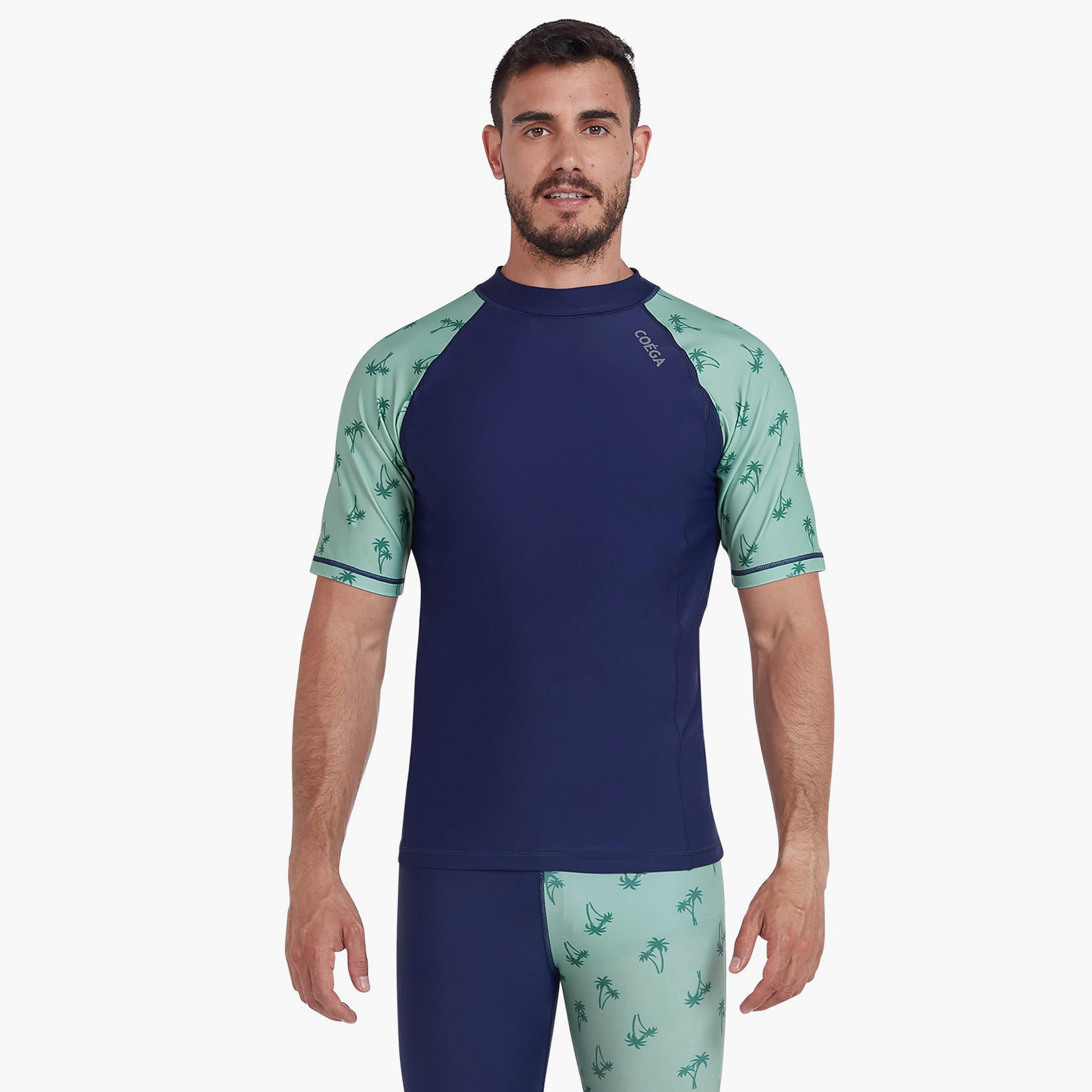 COEGA Men's Short Sleeve Rashguard, Navy Spring Palms-sports-men-clothing-swimwear-image-1