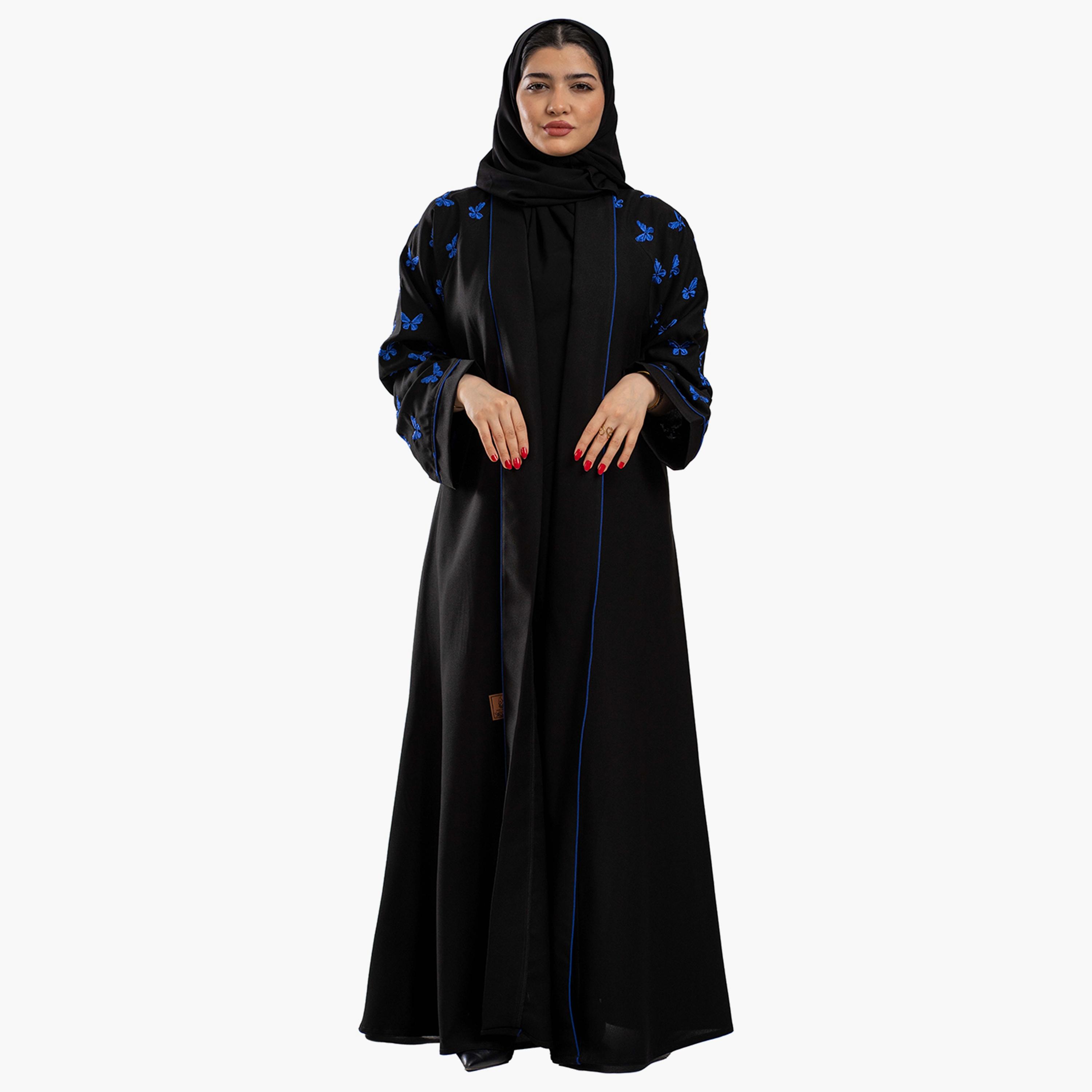 Zahiyh Embroidered Open Front Abaya with Hijab-women-arabicclothing-abayas-image-1