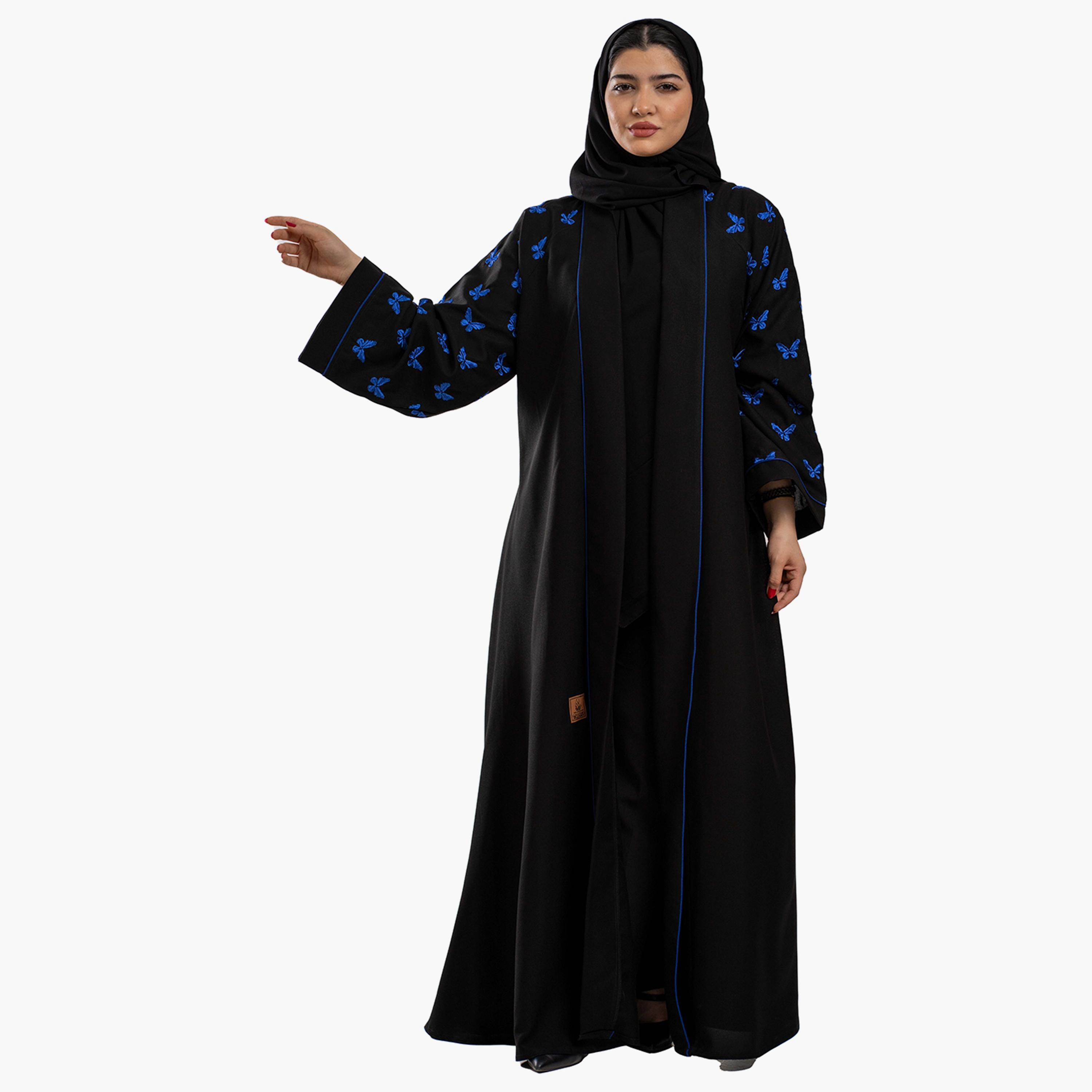Zahiyh Embroidered Open Front Abaya with Hijab-women-arabicclothing-abayas-image-2