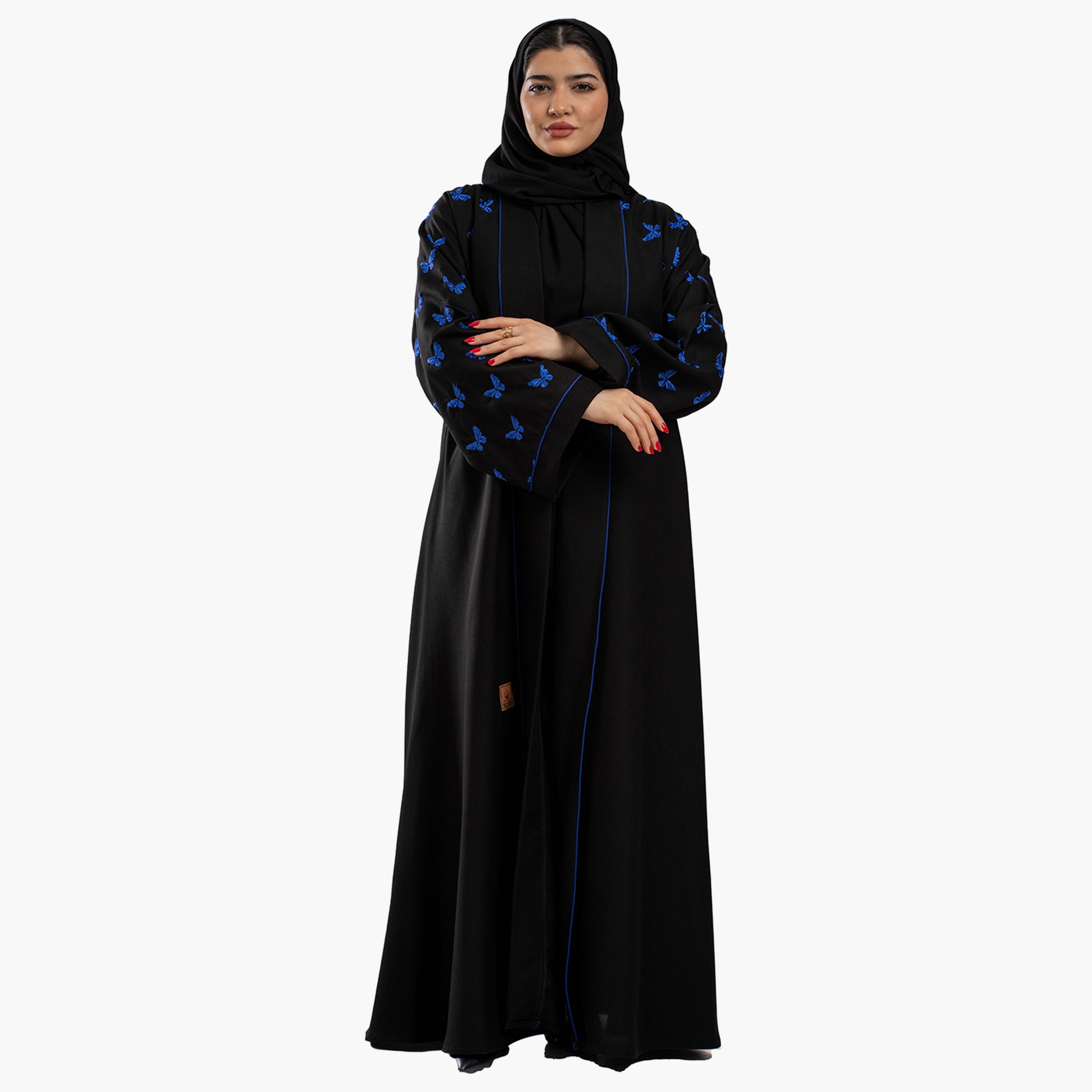 Zahiyh Embroidered Open Front Abaya with Hijab-women-arabicclothing-abayas-image-3