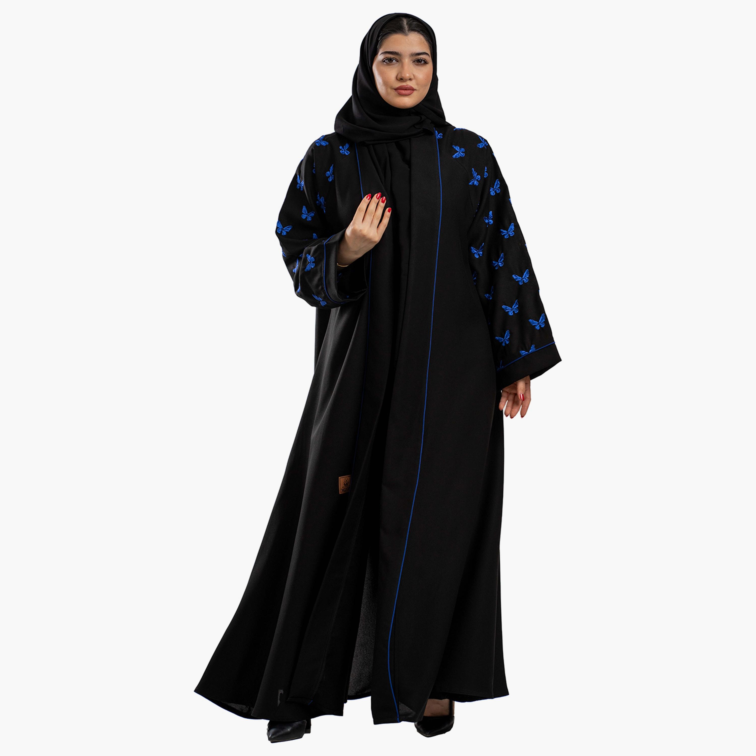 Zahiyh Embroidered Open Front Abaya with Hijab-women-arabicclothing-abayas-image-4
