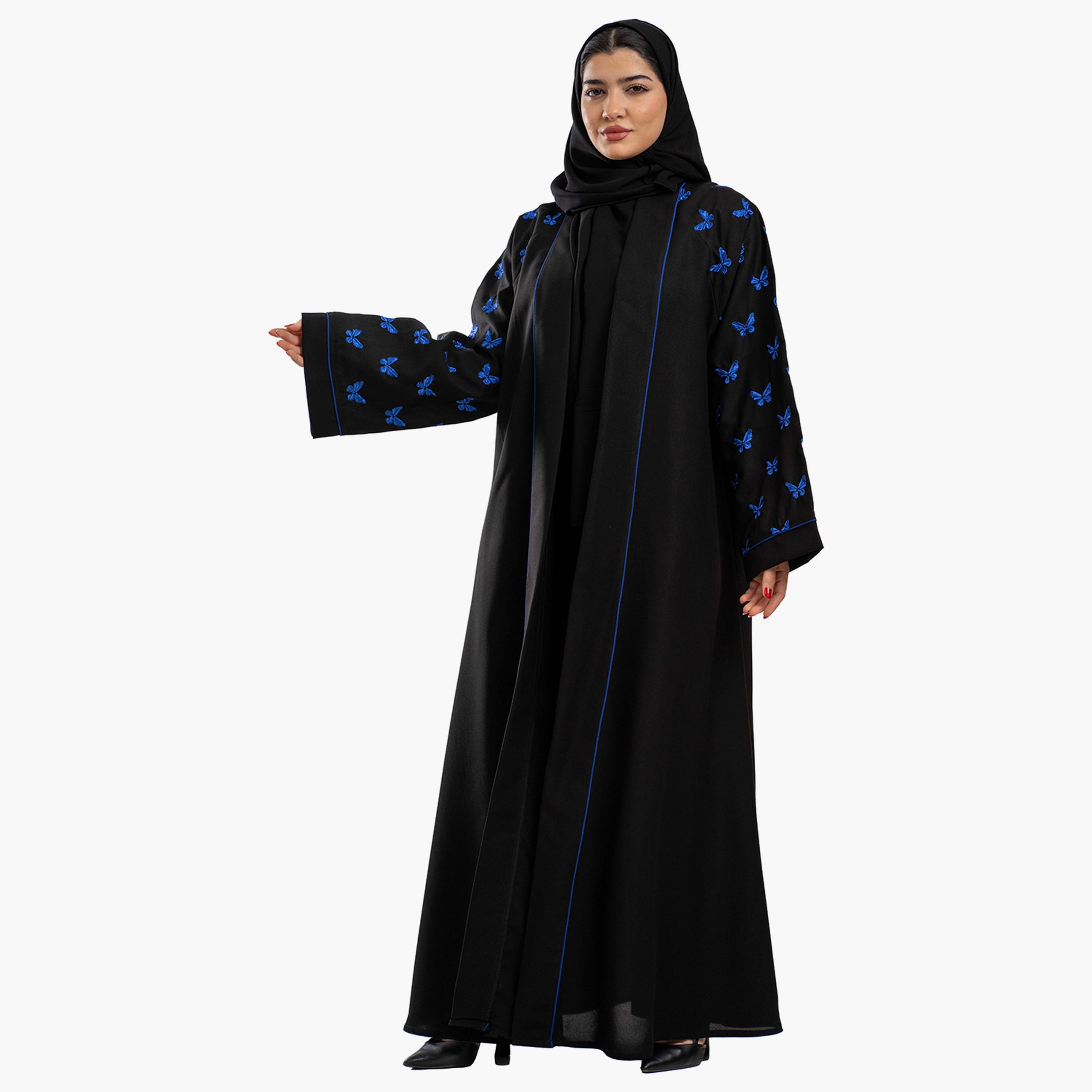 Zahiyh Embroidered Open Front Abaya with Hijab-women-arabicclothing-abayas-image-5