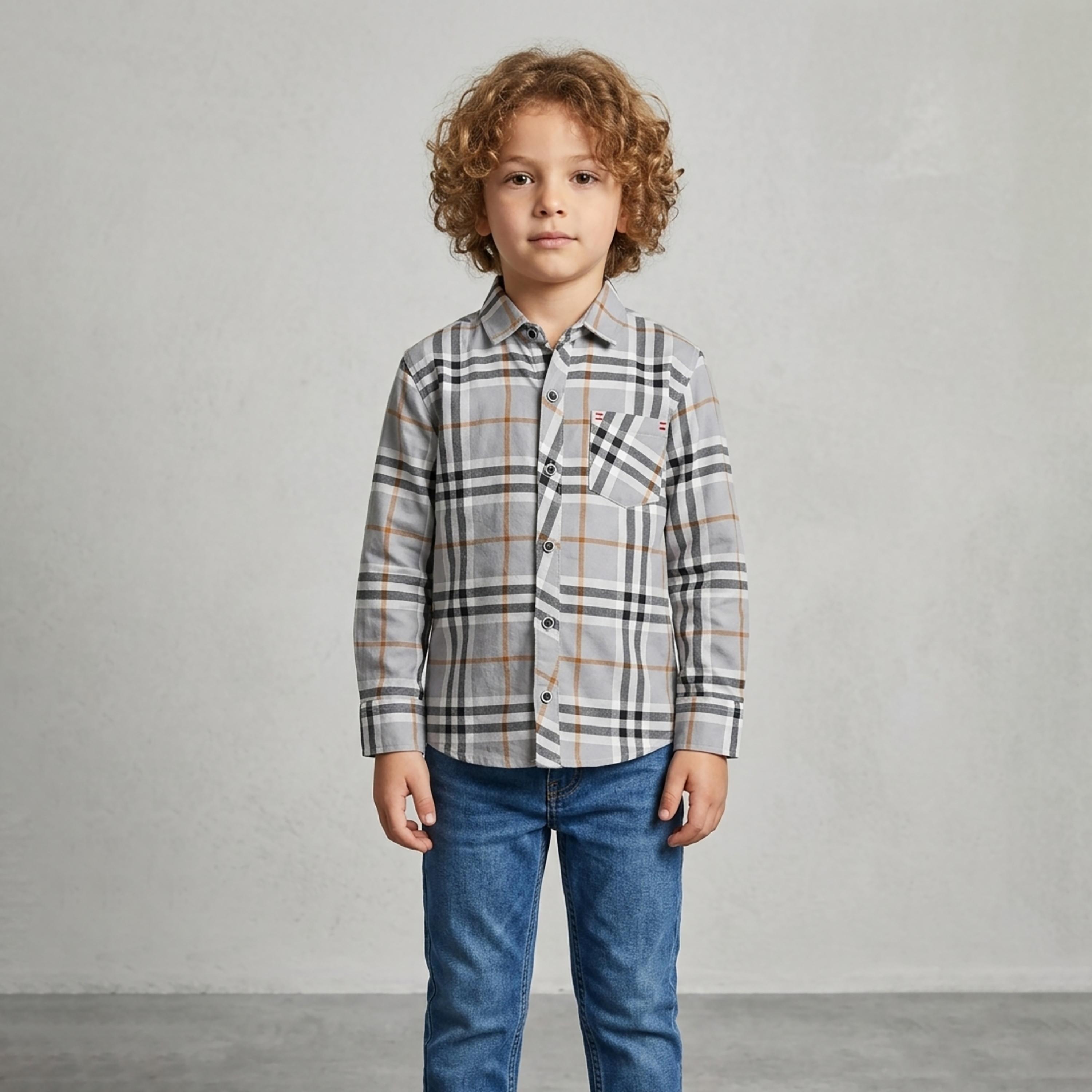 Babyqlo Checked Long Sleeve Pocketed Casual Shirt-boys-clothing-shirts-image-1