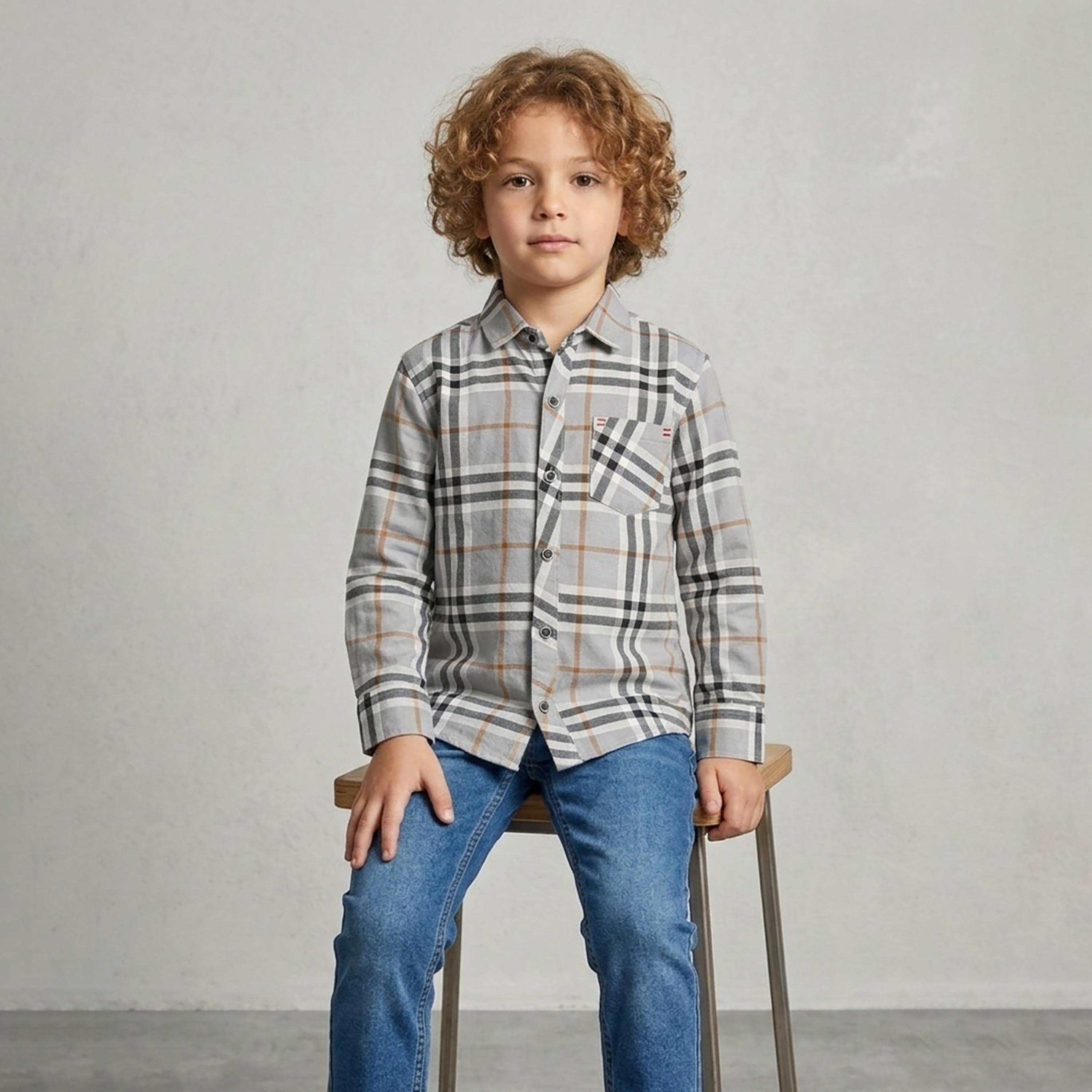 Babyqlo Checked Long Sleeve Pocketed Casual Shirt-boys-clothing-shirts-image-4