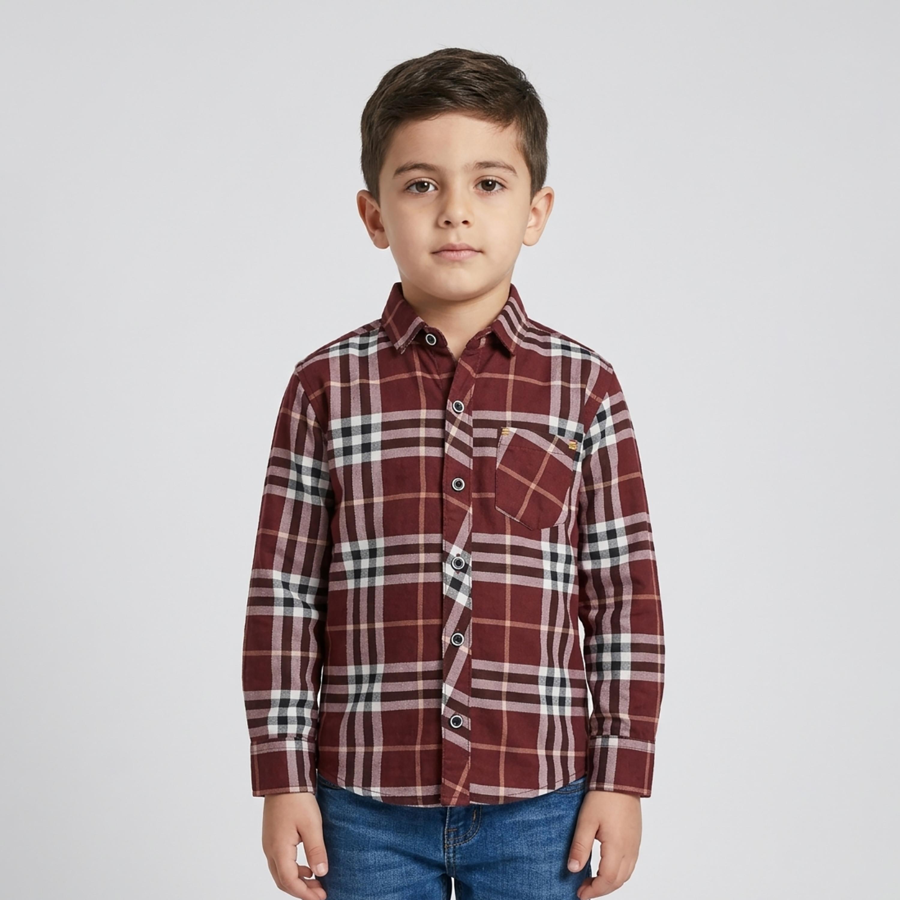 قميص كاجوال بأكمام طويلة وجيب بتصميم كاروهات من بيبي كلو-boys-clothing-shirts-image-1