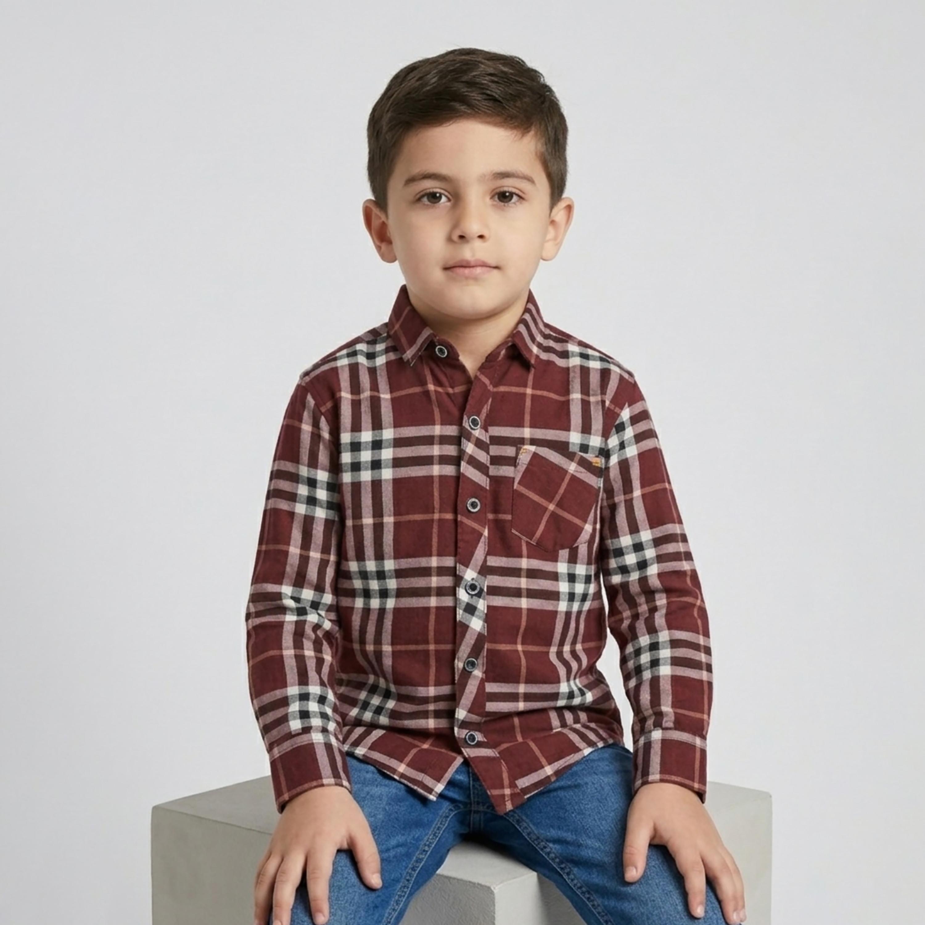 قميص كاجوال بأكمام طويلة وجيب بتصميم كاروهات من بيبي كلو-boys-clothing-shirts-image-4