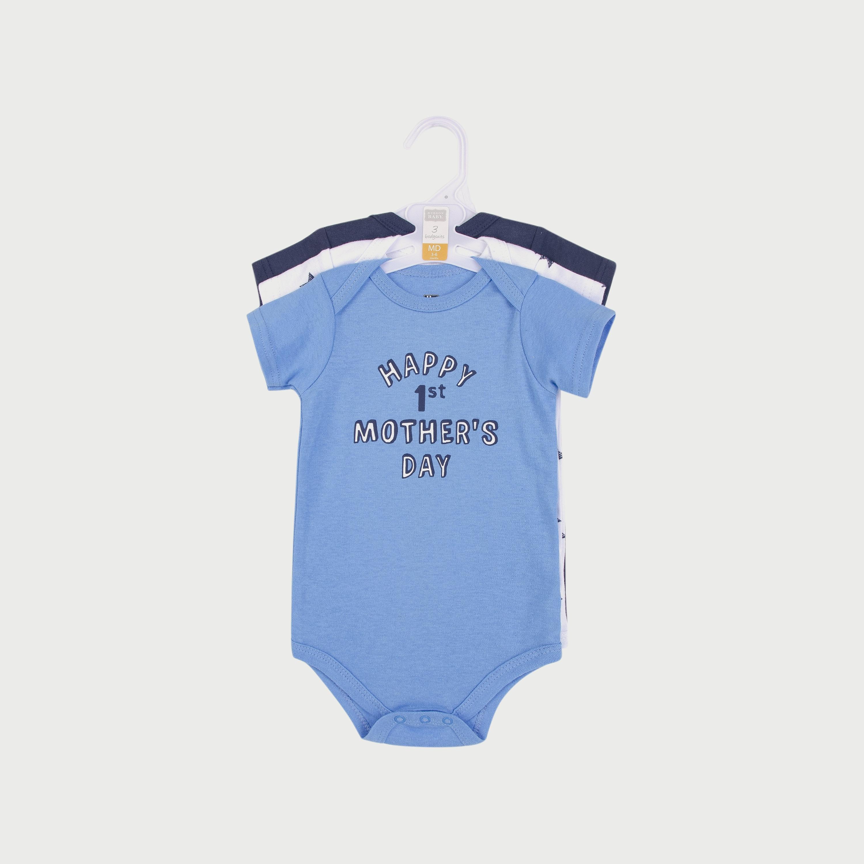 Hudson Baby Bodysuit 3-Piece Set, Short Sleeve, Mummy's Boy-baby-boys-clothing-bodysuits-image-2