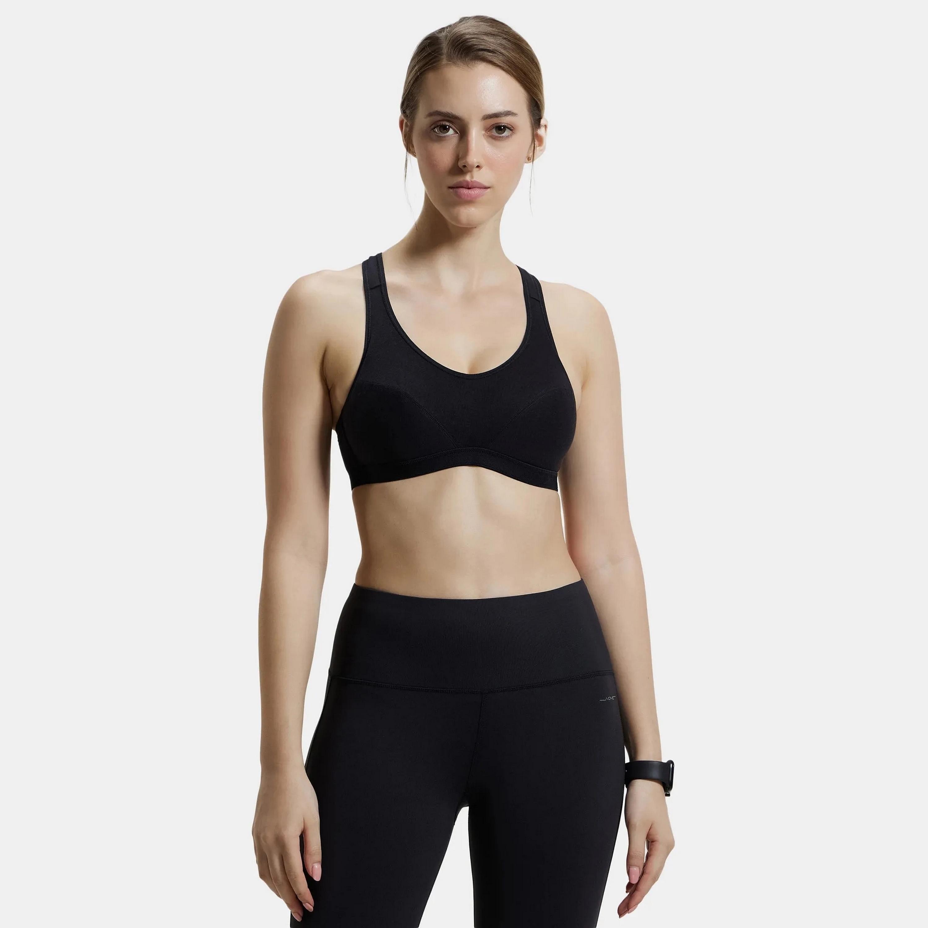 حمالة صدر رياضية نسائية سوداء سادة غير مبطنة بدون أسلاك من جوكي-women-clothing-sportswearandactivewear-sportsbras-image-1