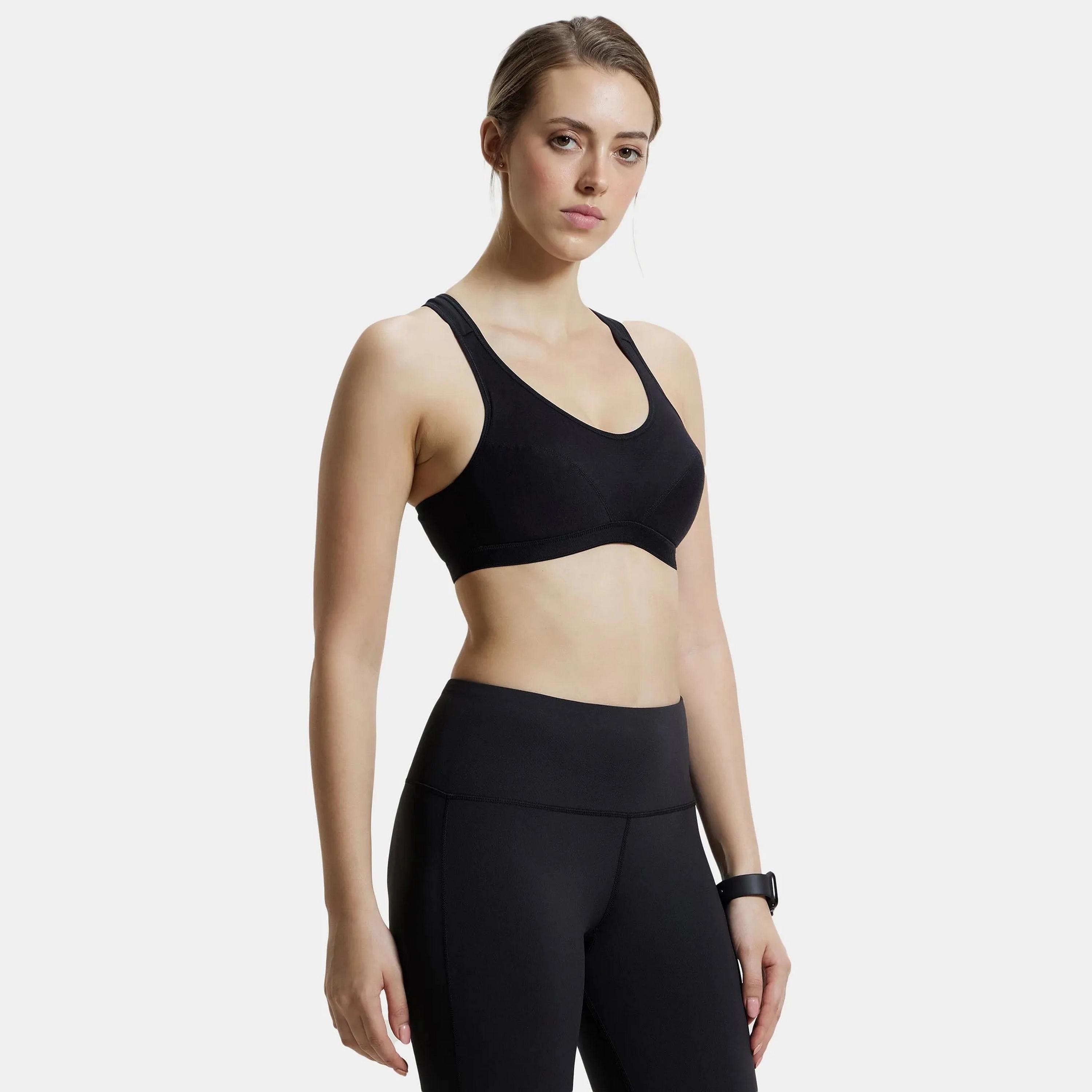 حمالة صدر رياضية نسائية سوداء سادة غير مبطنة بدون أسلاك من جوكي-women-clothing-sportswearandactivewear-sportsbras-image-3