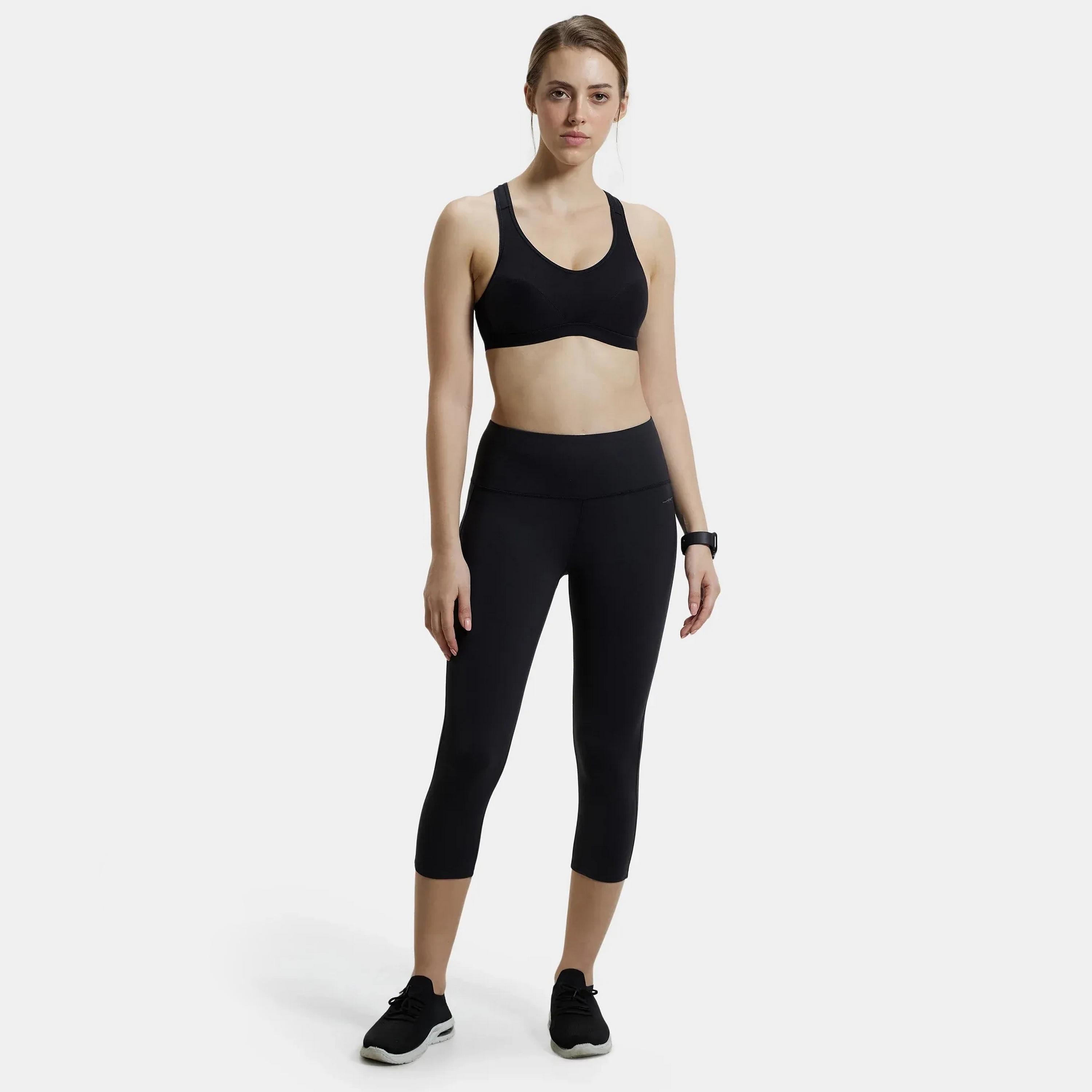 حمالة صدر رياضية نسائية سوداء سادة غير مبطنة بدون أسلاك من جوكي-women-clothing-sportswearandactivewear-sportsbras-image-4