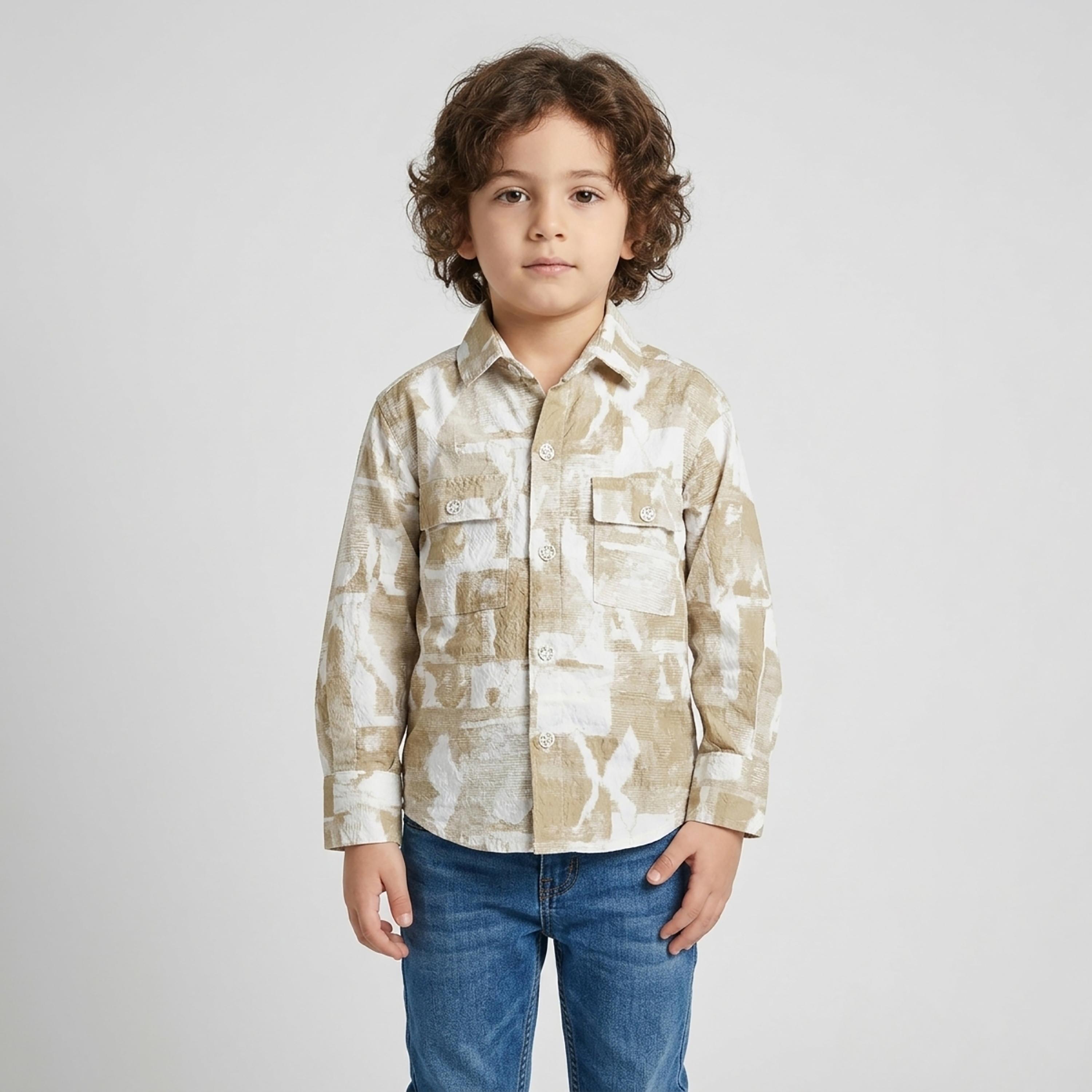 Babyqlo Abstract Print Long Sleeve Pocketed Casual Shirt-boys-clothing-shirts-image-1