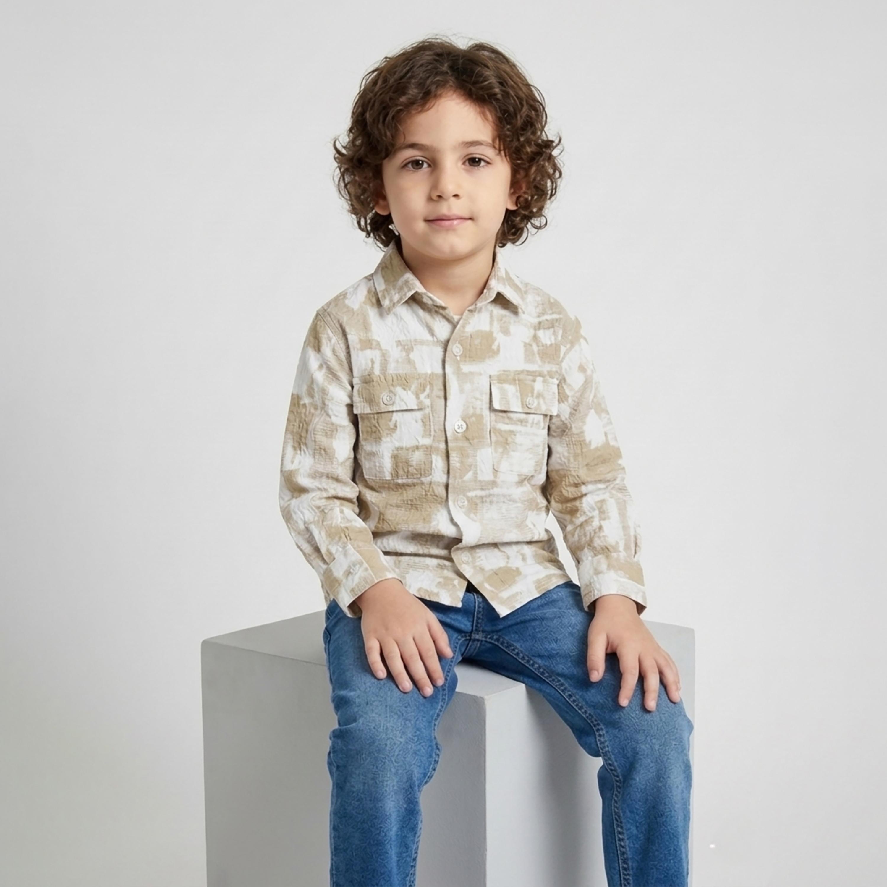Babyqlo Abstract Print Long Sleeve Pocketed Casual Shirt-boys-clothing-shirts-image-4