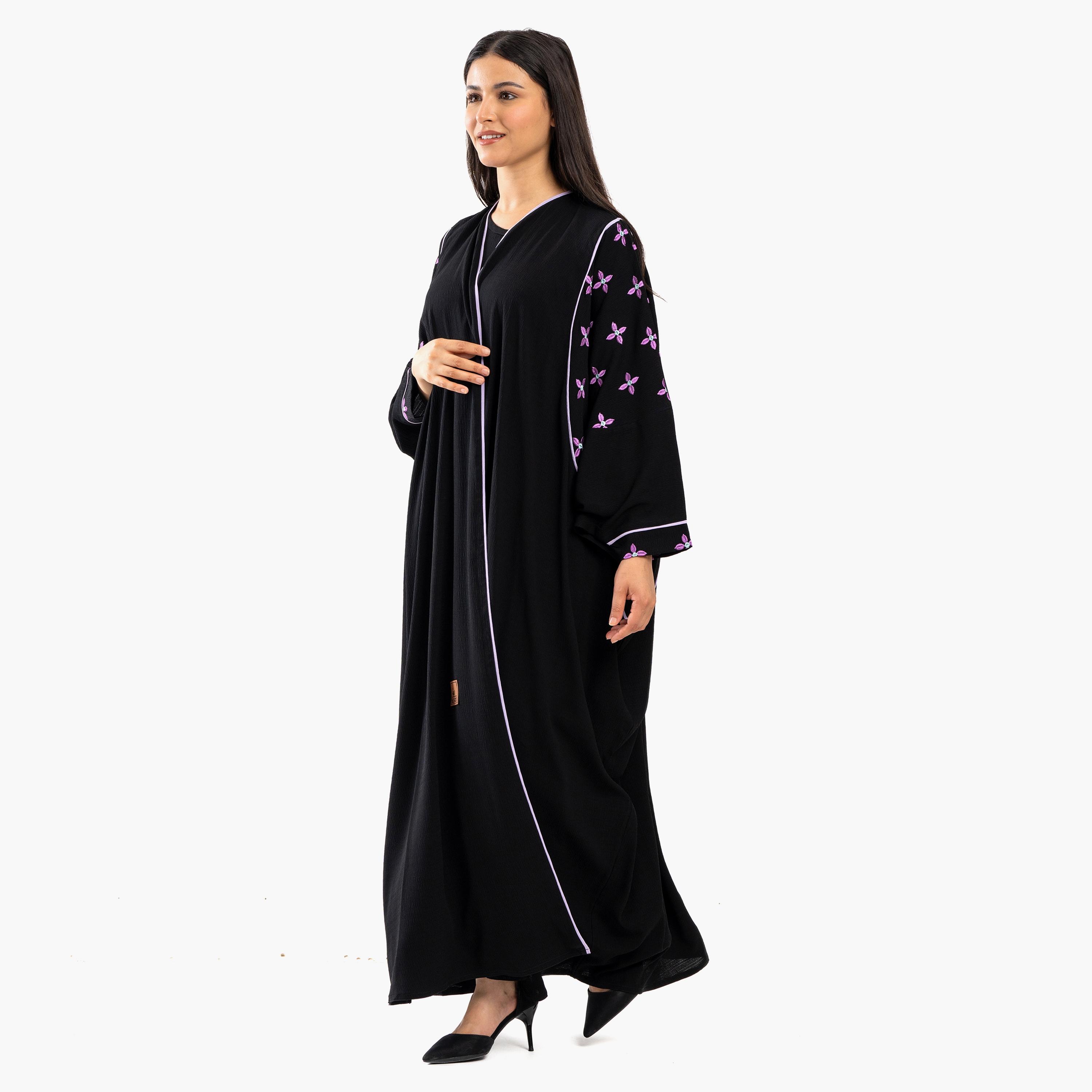 Zahiyh Embroidered Open Front Bisht Abaya with Hijab-women-arabicclothing-abayas-image-2