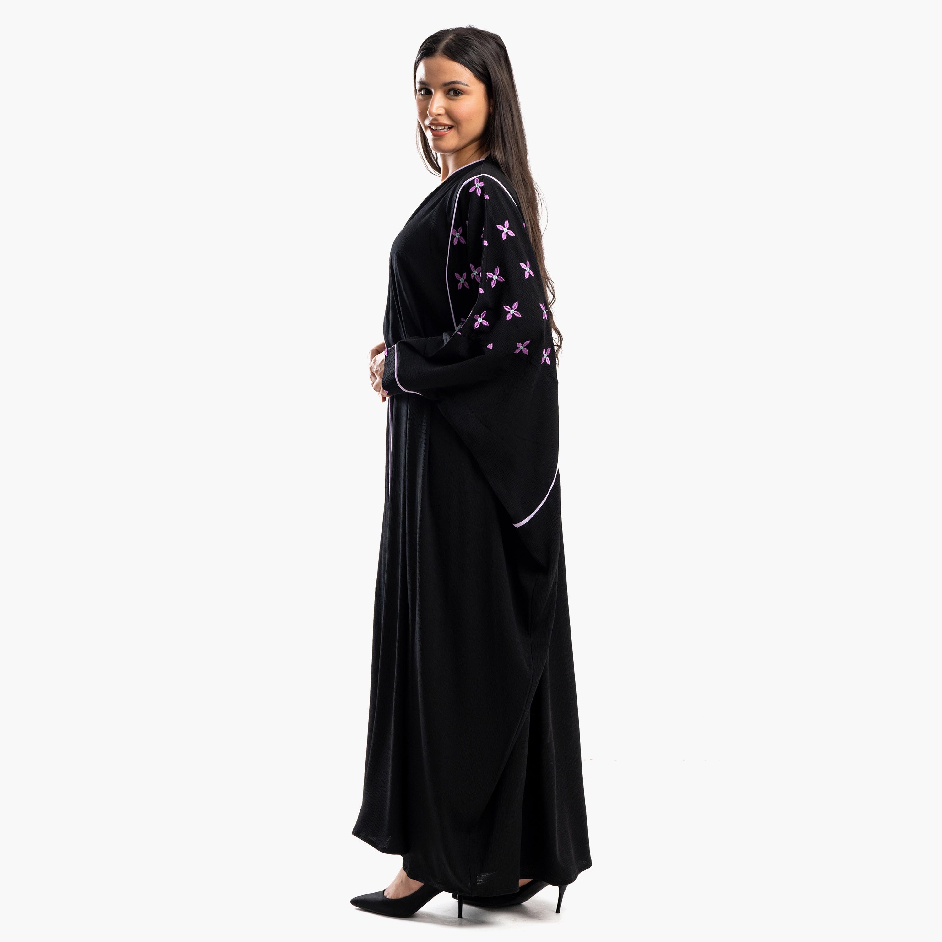 Zahiyh Embroidered Open Front Bisht Abaya with Hijab-women-arabicclothing-abayas-image-3