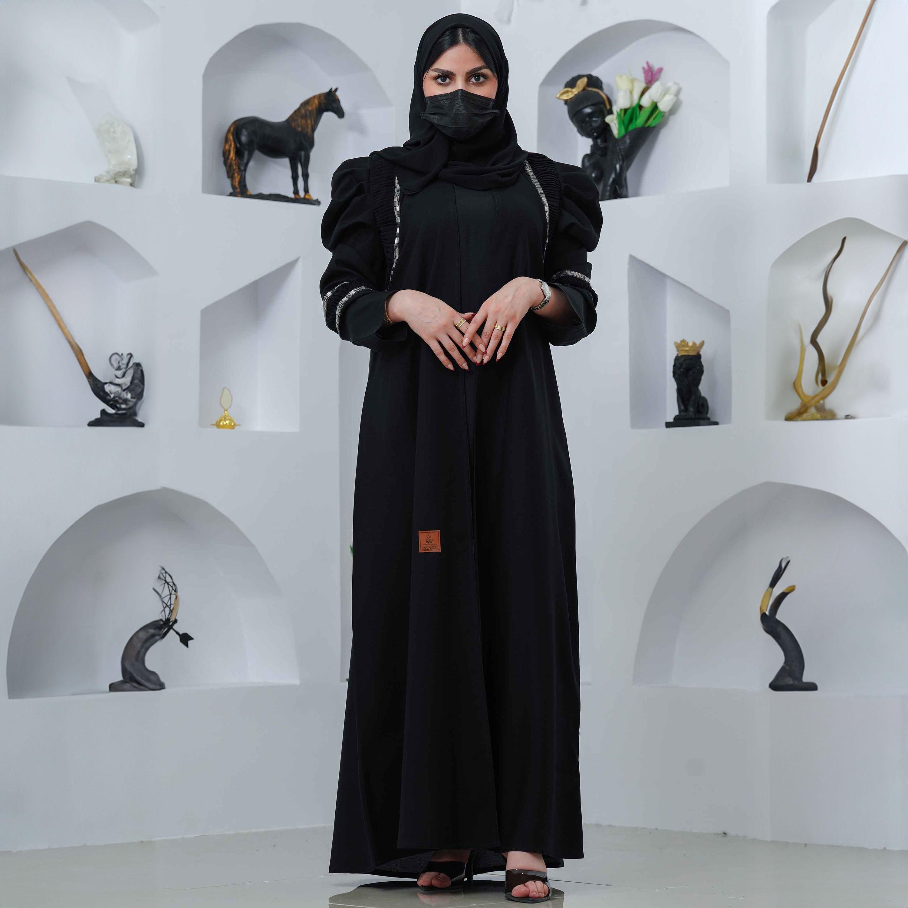Zahiyh Crystal Detailed Sleeves Abaya with Hijab-women-arabicclothing-abayas-image-1