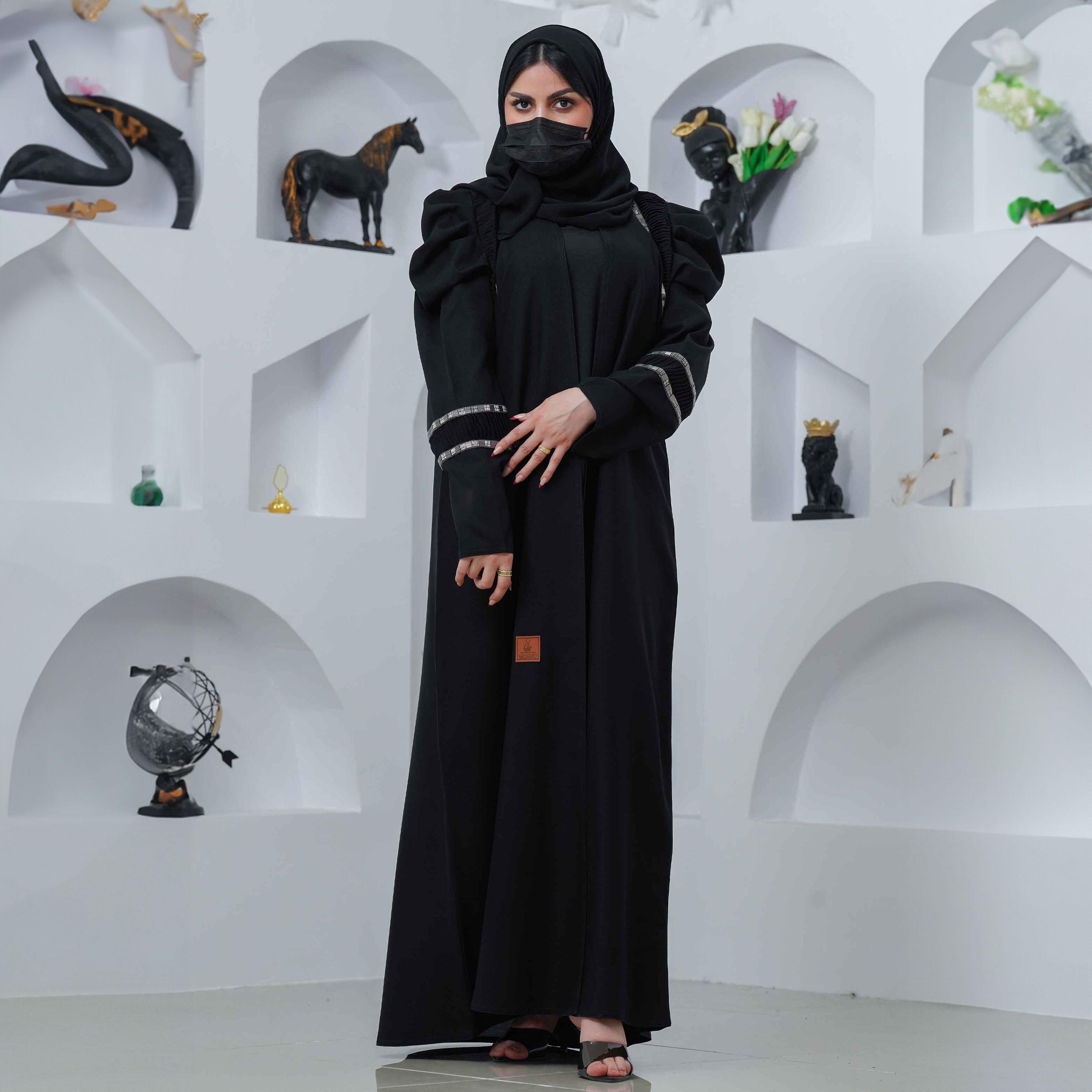 Zahiyh Crystal Detailed Sleeves Abaya with Hijab-women-arabicclothing-abayas-image-2