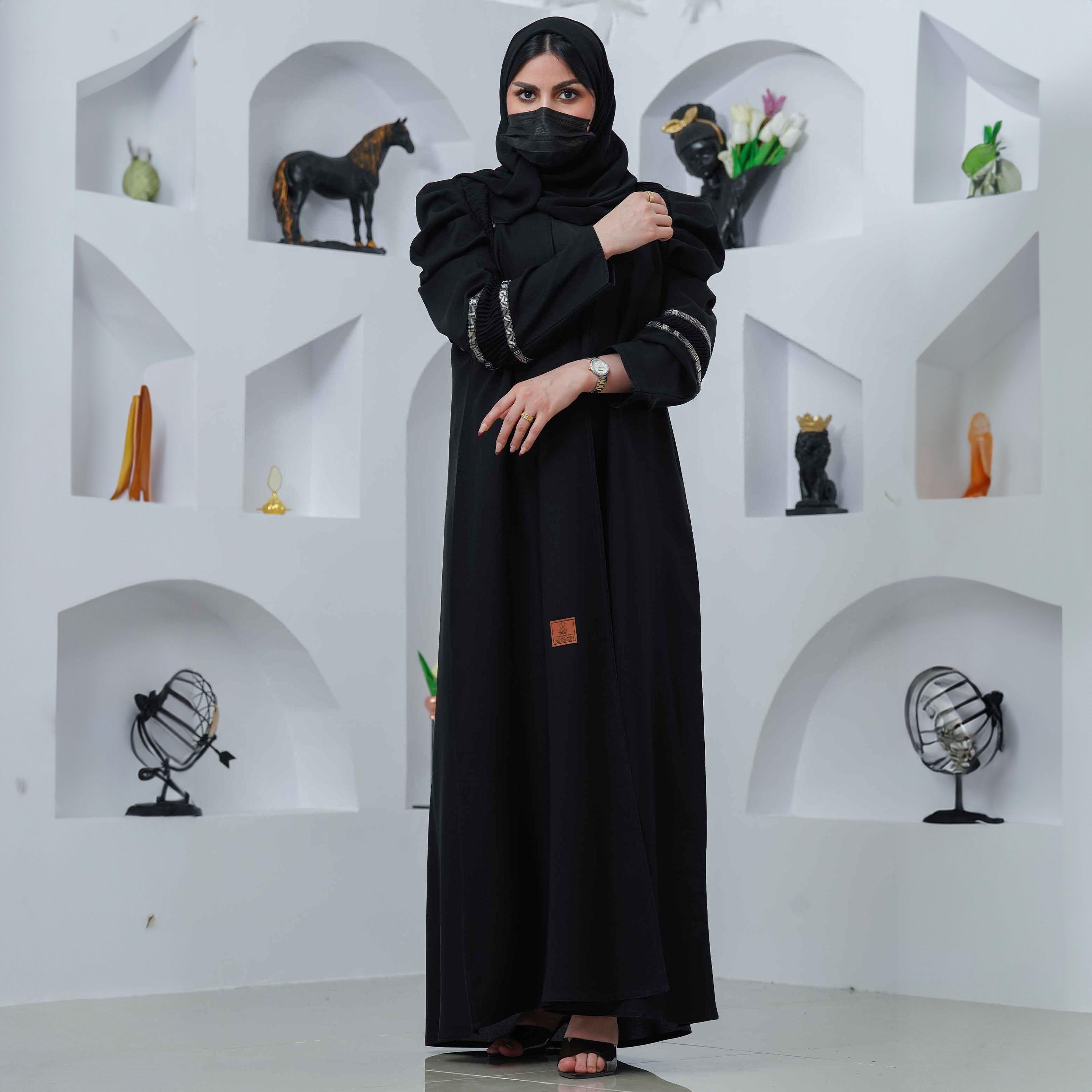 Zahiyh Crystal Detailed Sleeves Abaya with Hijab-women-arabicclothing-abayas-image-3