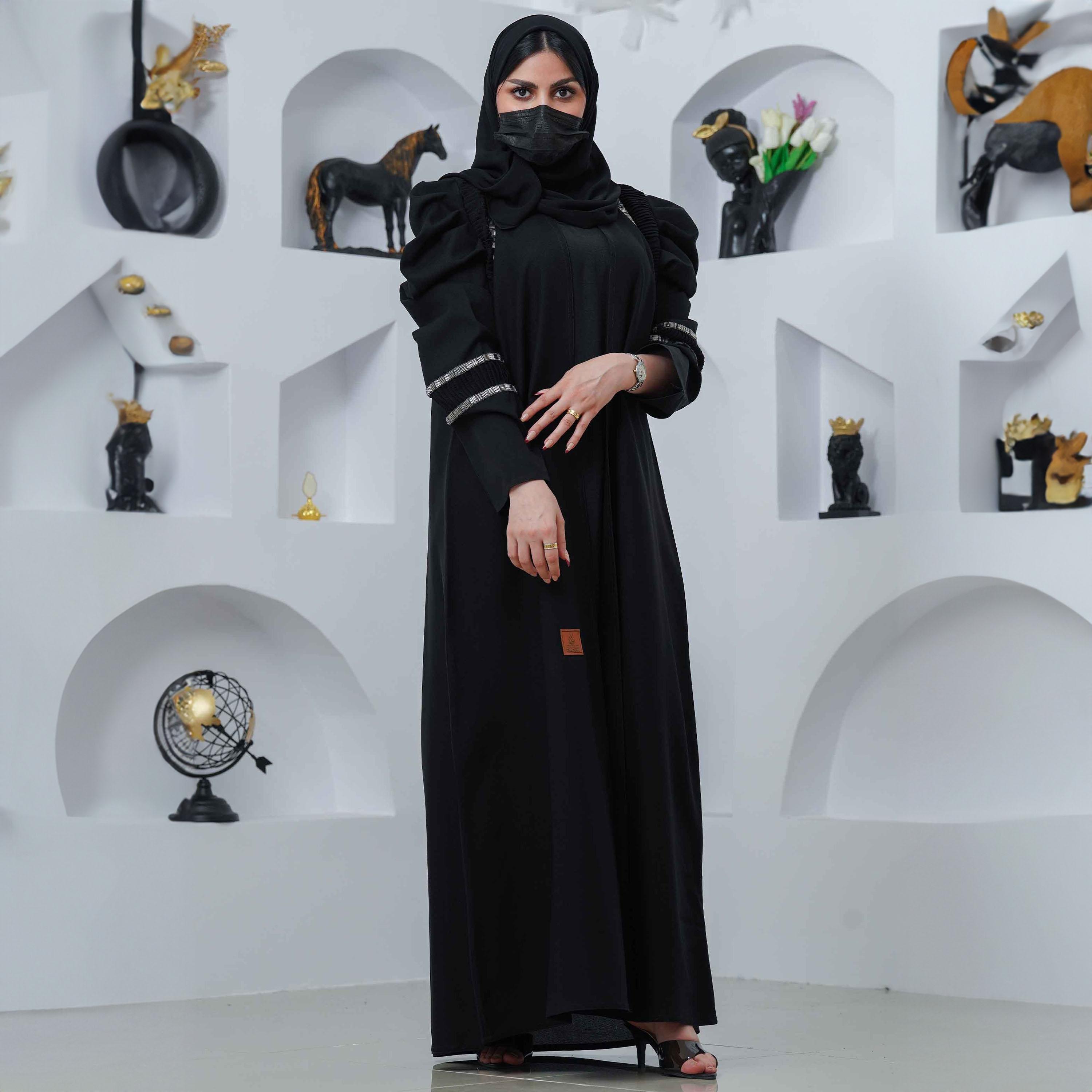 Zahiyh Crystal Detailed Sleeves Abaya with Hijab-women-arabicclothing-abayas-image-4