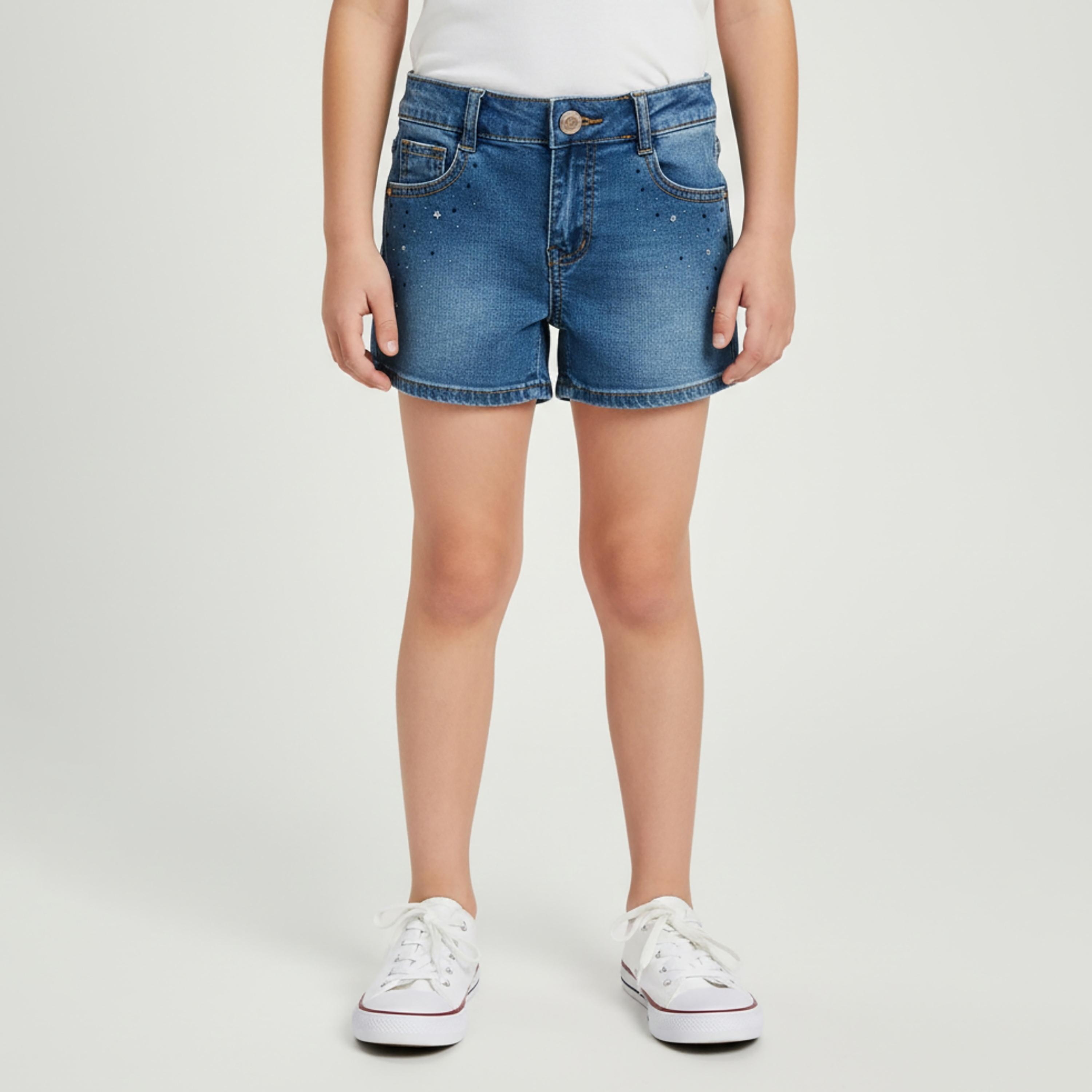 Babyqlo Embellished Adjustable Waist Denim Shorts-girls-clothing-bottoms-shorts-image-1