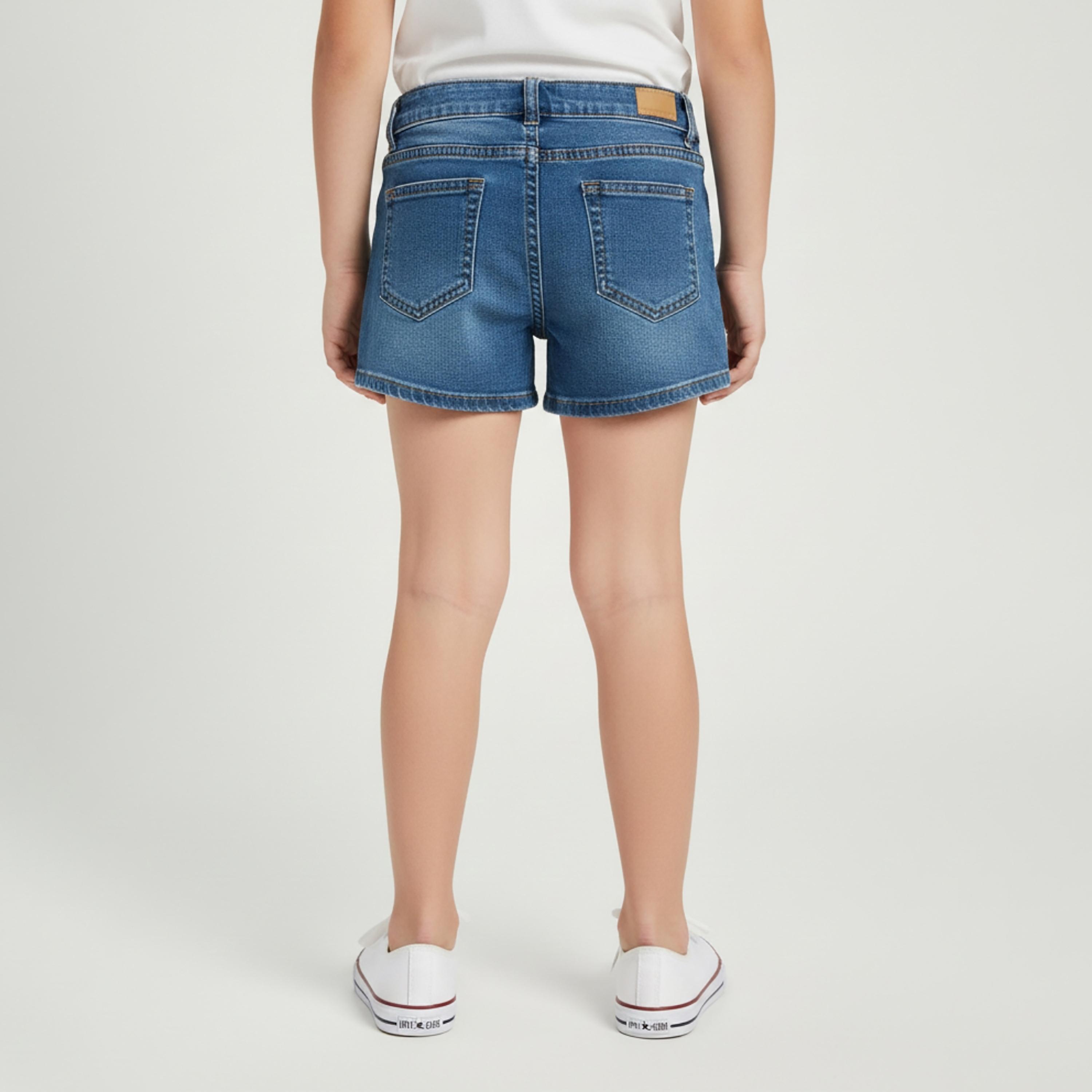 Babyqlo Embellished Adjustable Waist Denim Shorts-girls-clothing-bottoms-shorts-image-2