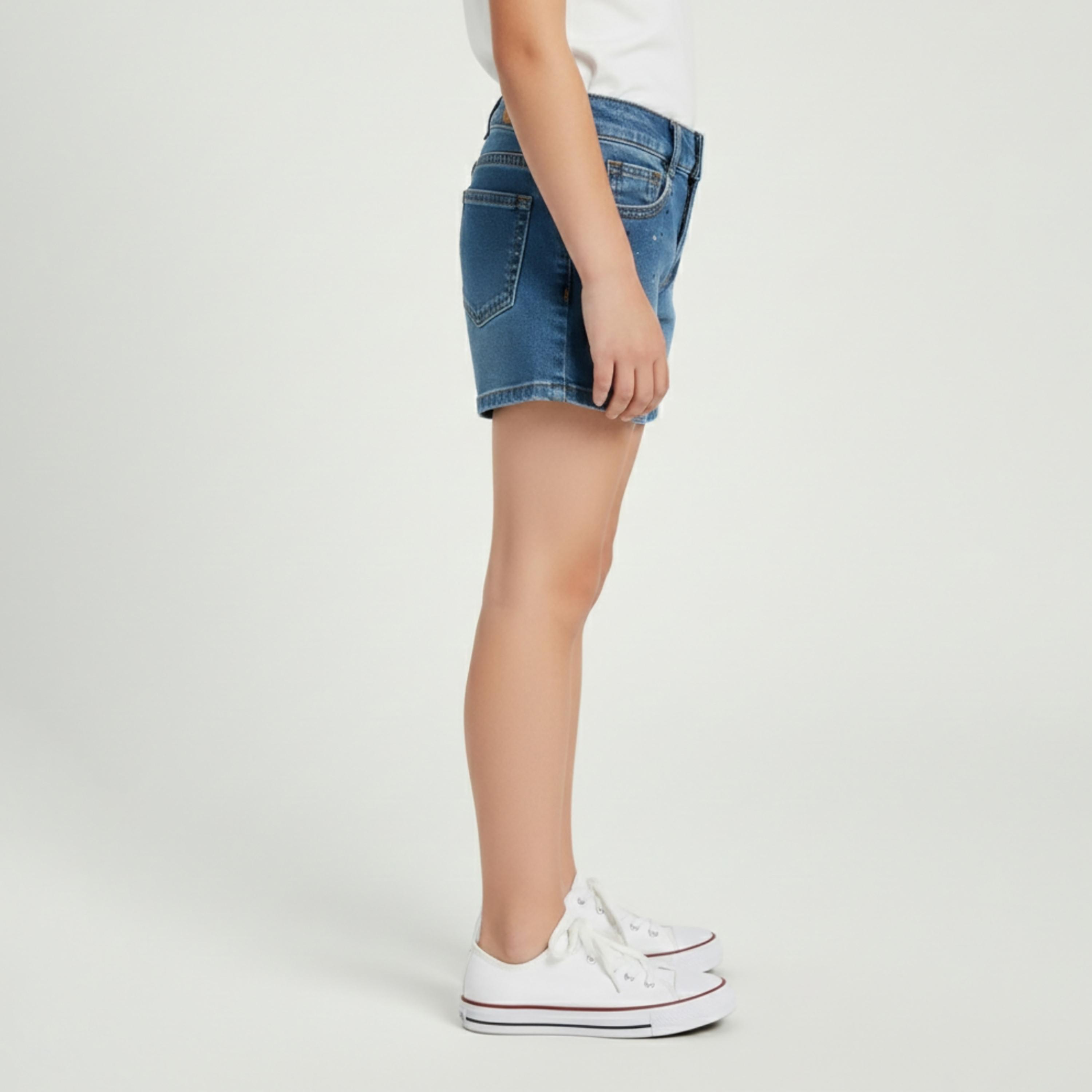 Babyqlo Embellished Adjustable Waist Denim Shorts-girls-clothing-bottoms-shorts-image-3