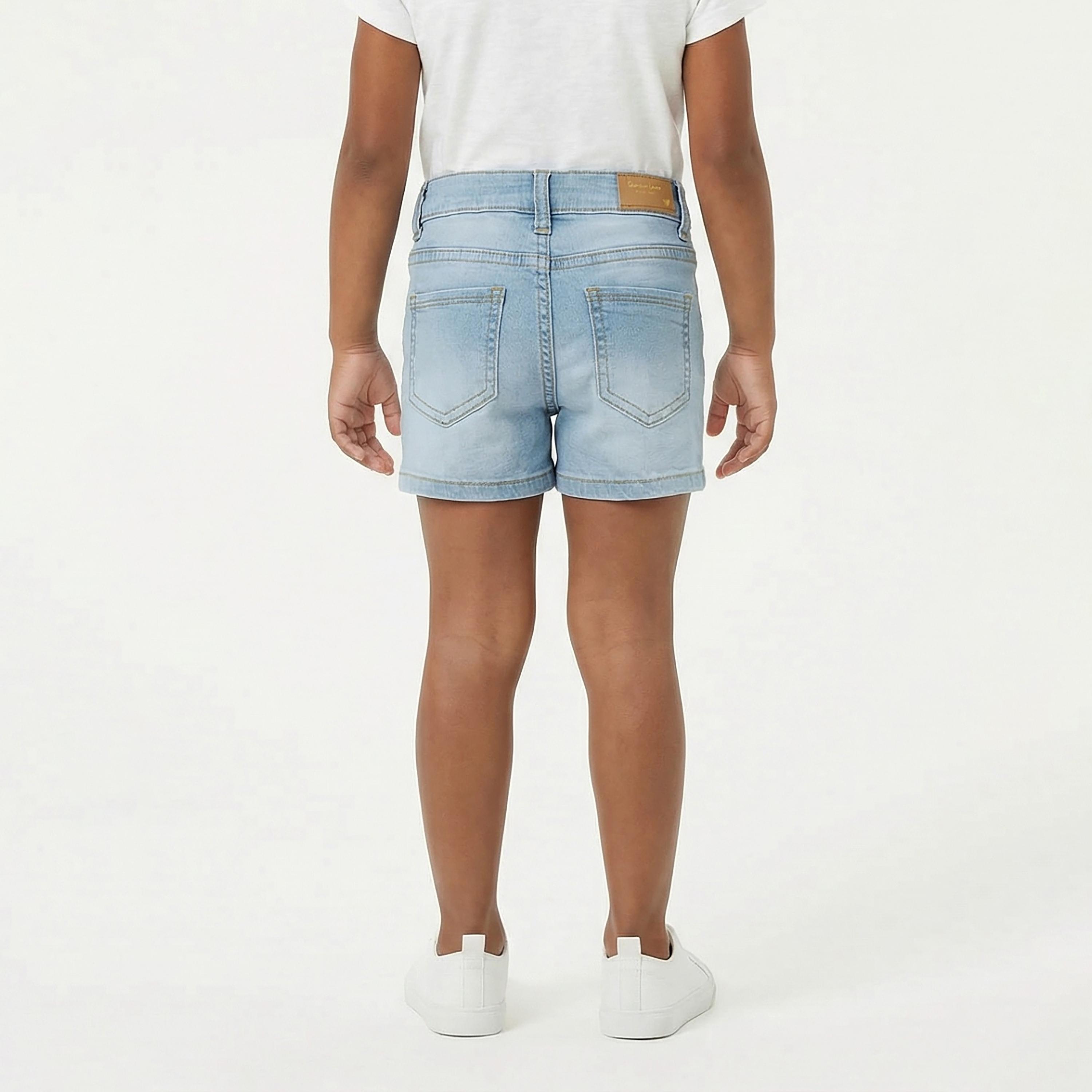 Babyqlo Flower Embroidered Adjustable Waist Denim Shorts-girls-clothing-bottoms-shorts-image-2