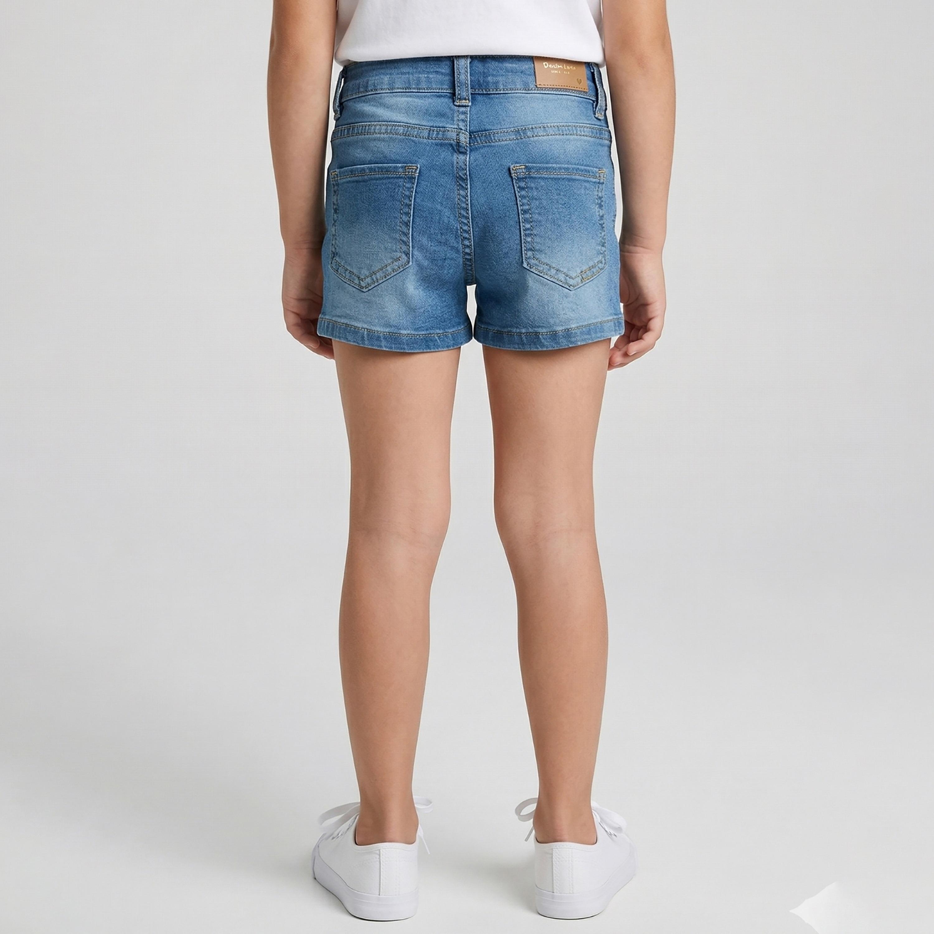 Babyqlo Star Printed Adjustable Waist Denim Shorts-girls-clothing-bottoms-shorts-image-2