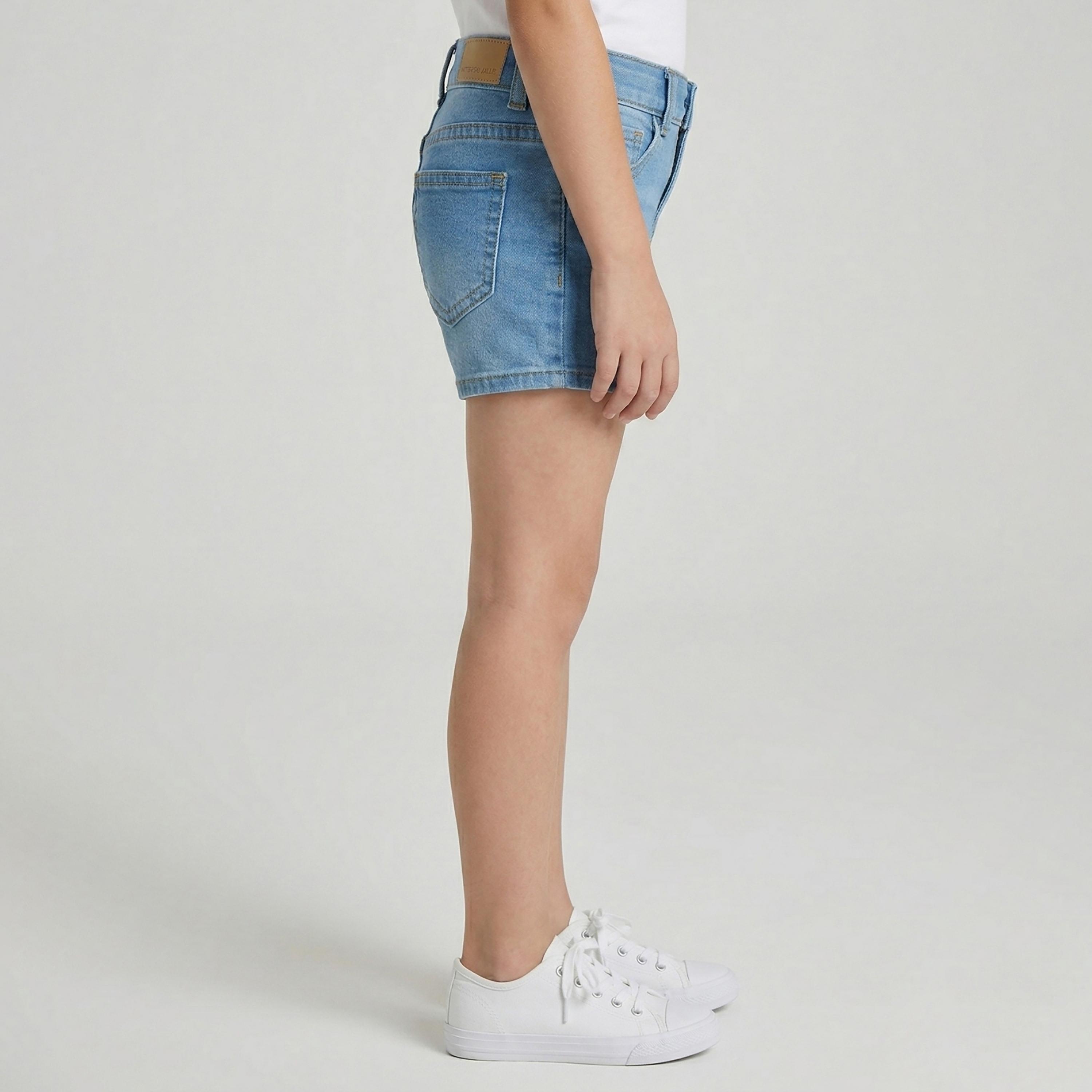 Babyqlo Star Printed Adjustable Waist Denim Shorts-girls-clothing-bottoms-shorts-image-3
